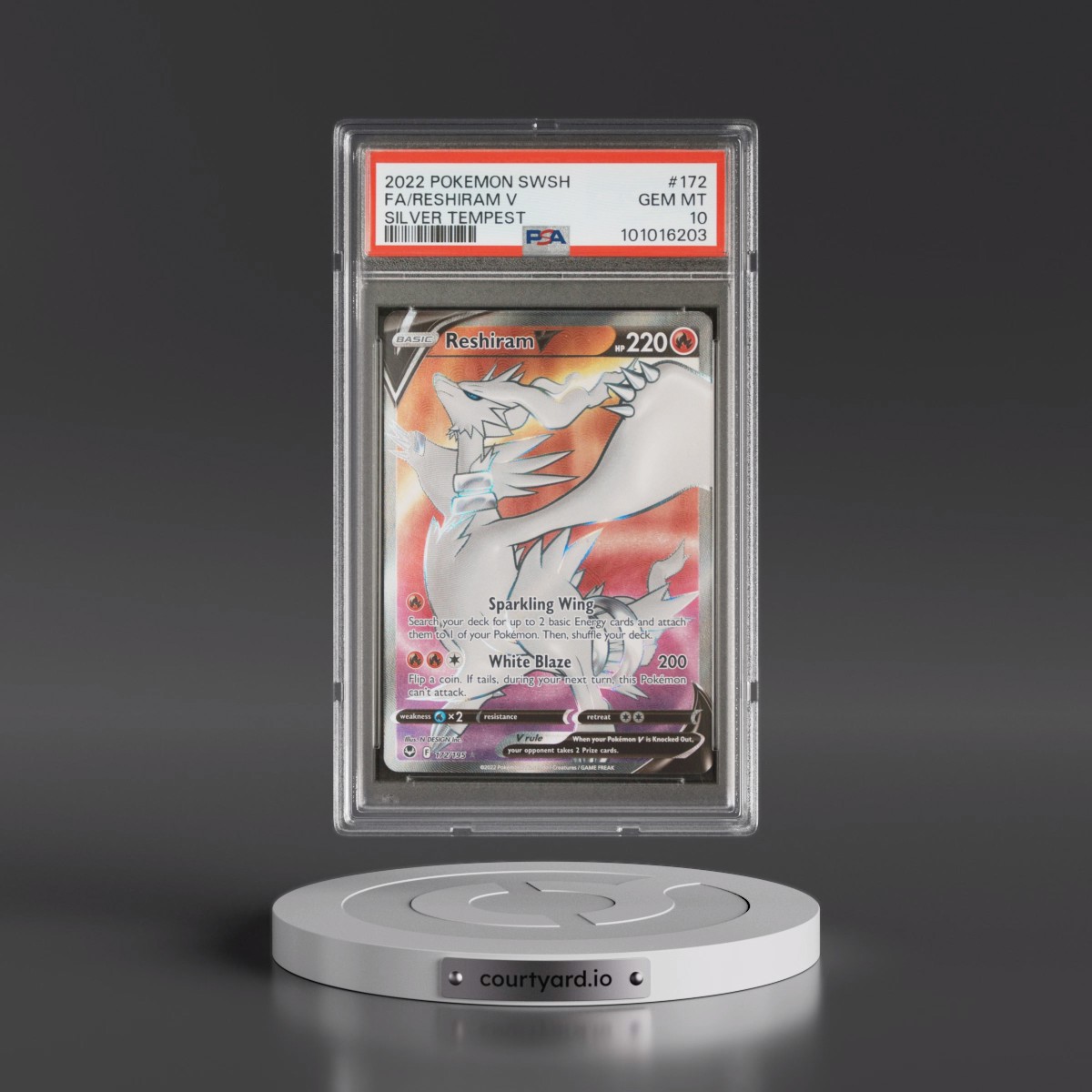 2022 Pokémon Sword & Shield Silver Tempest #172 Reshiram V - Holo Full Art (PSA 10 GEM MINT)