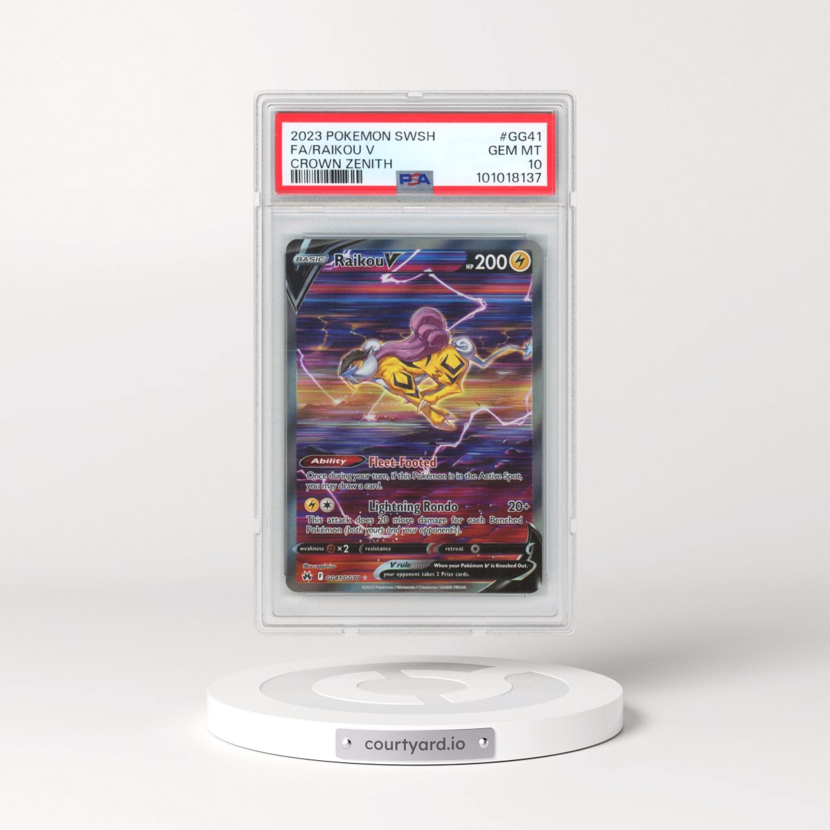 2023 Pokémon Sword and Shield Crown Zenith #GG41 Raikou V - Holo Full Art (PSA 10 GEM MINT)