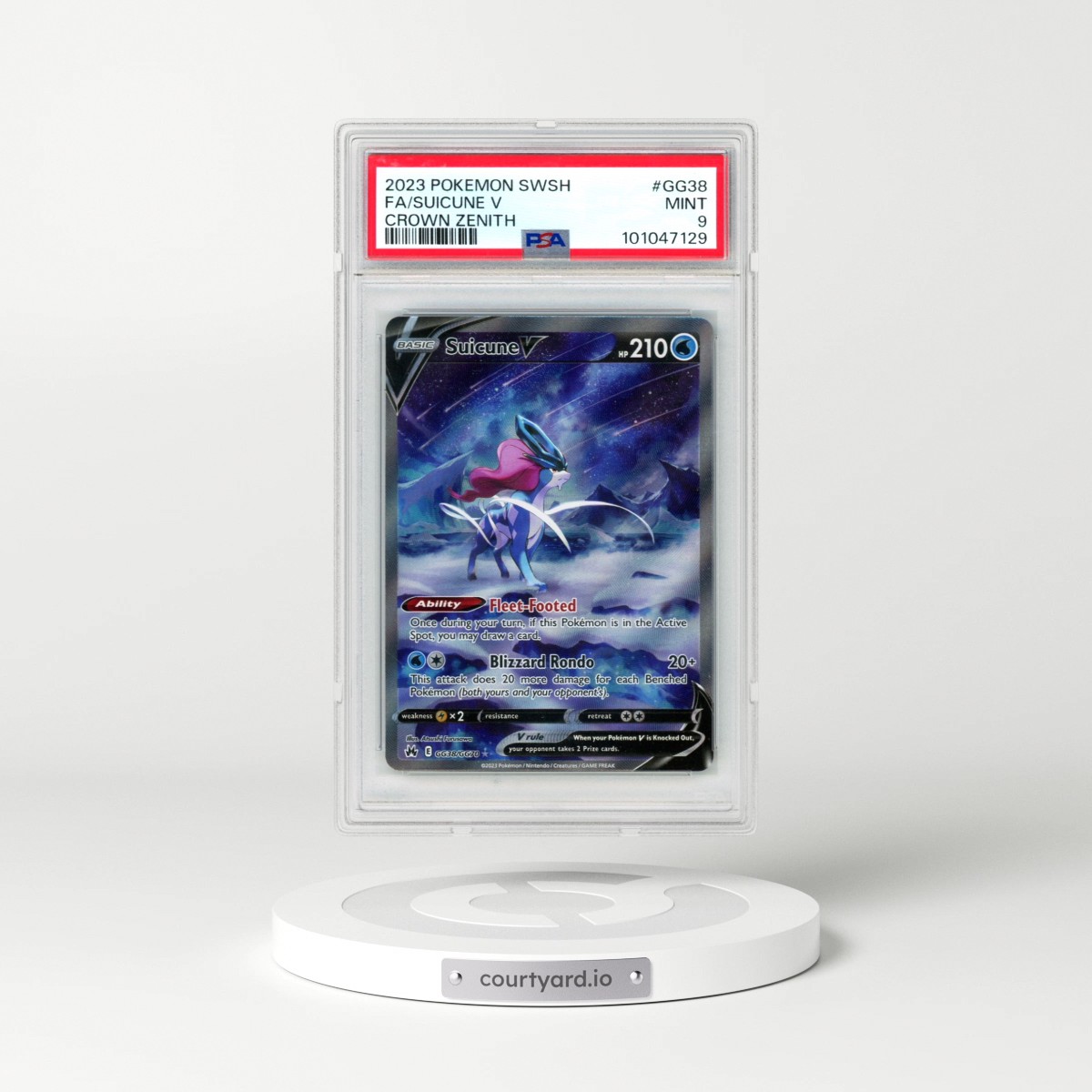 2023 Pokémon Sword and Shield Crown Zenith #GG38 Suicune V - Holo Full Art (PSA 9 MINT)