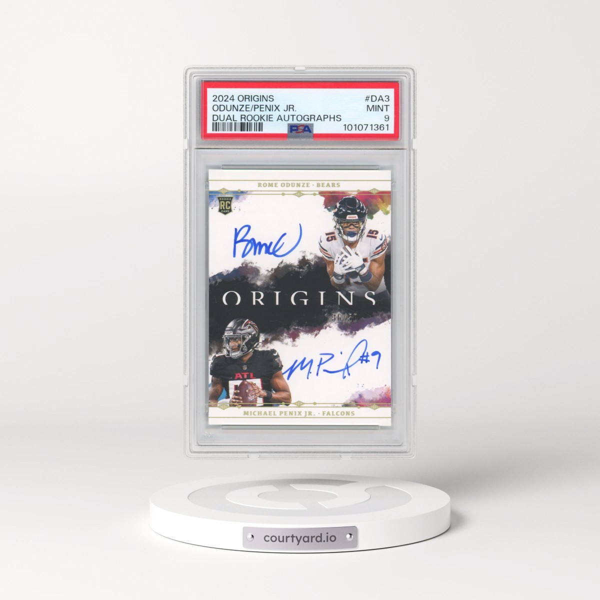 2024 Panini Origins Dual Rookie Autographs #DA3 Michael Penix Jr./Rome Odunze (PSA 9 MINT)