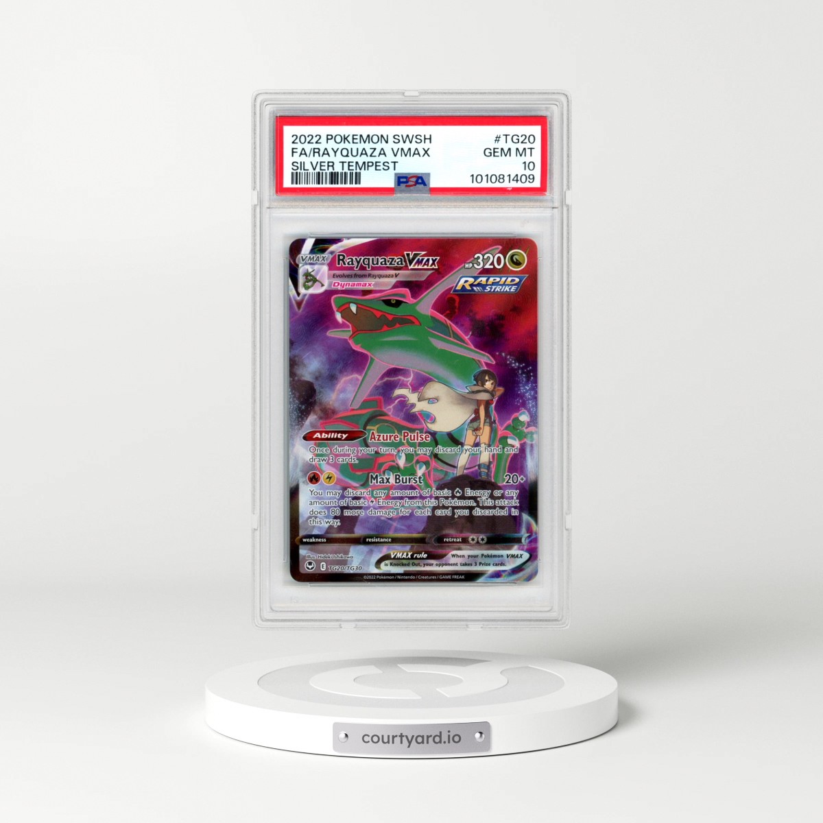 2022 Pokémon Sword & Shield Silver Tempest #TG20 Rayquaza Vmax - Full Art (PSA 10 GEM MINT)
