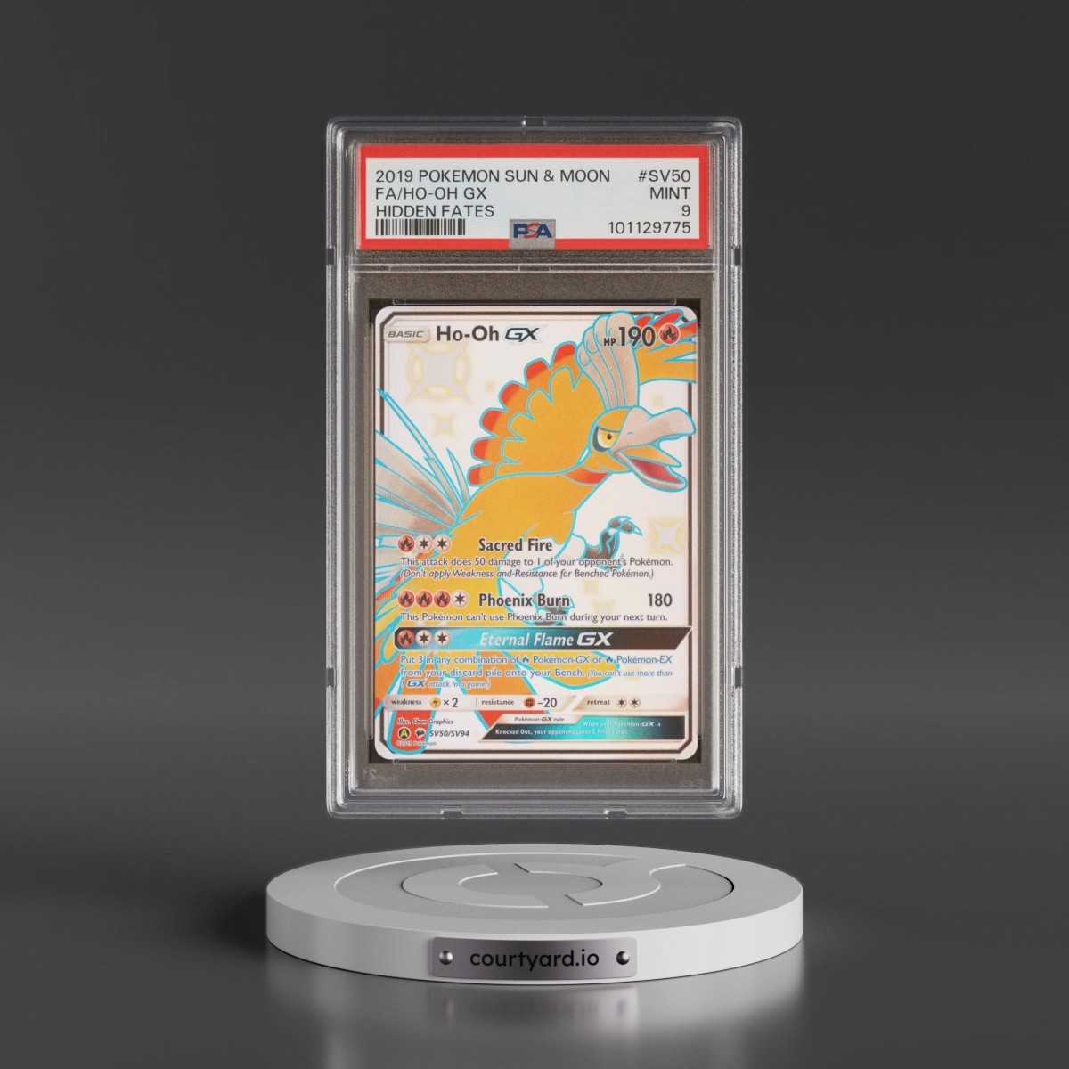 2019 Pokémon Sun & Moon Hidden Fates #SV50 HO-Oh GX - Holo Full Art (PSA 9 MINT)