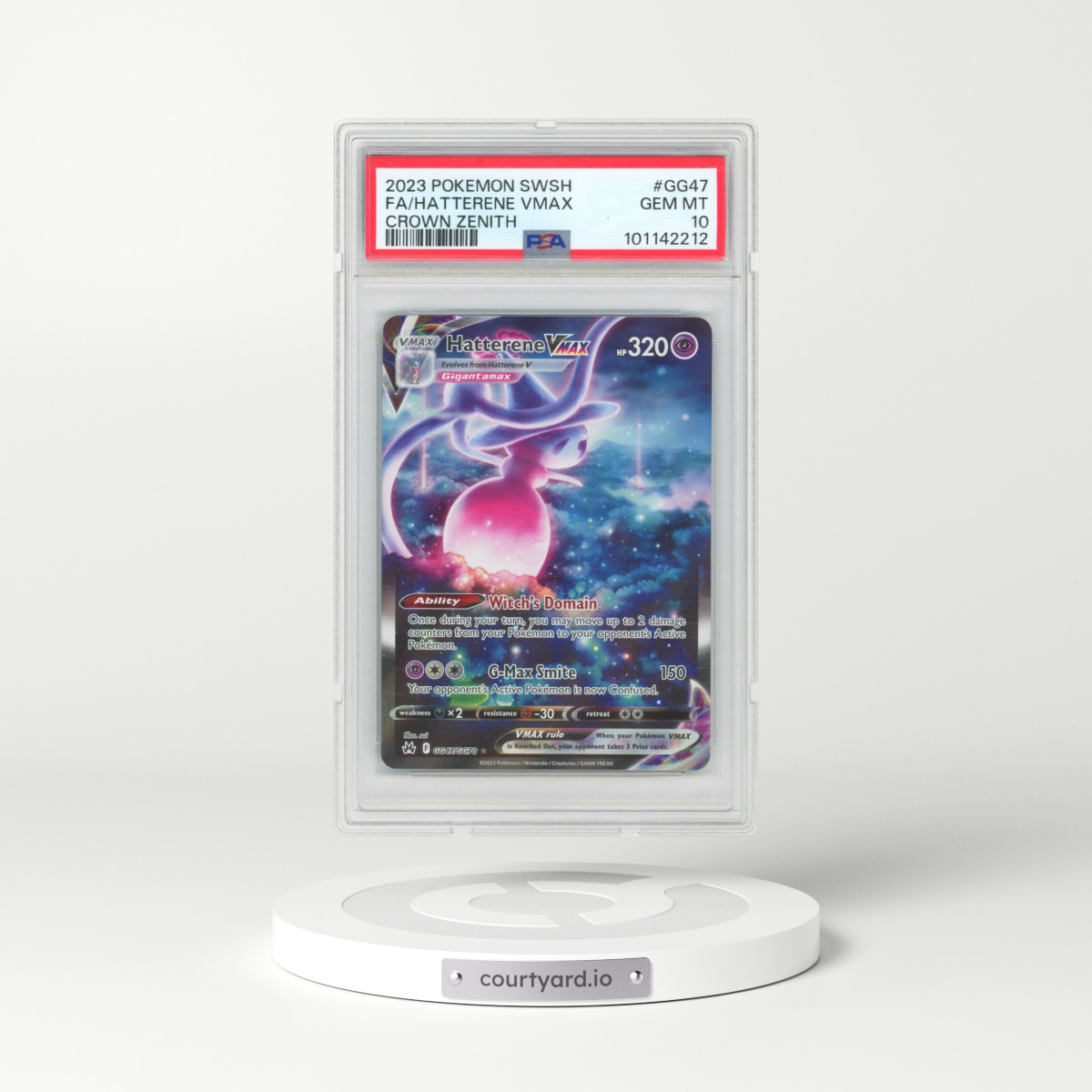 2023 Pokémon Sword and Shield Crown Zenith #GG47 Hatterene Vmax - Full Art (PSA 10 GEM MINT)