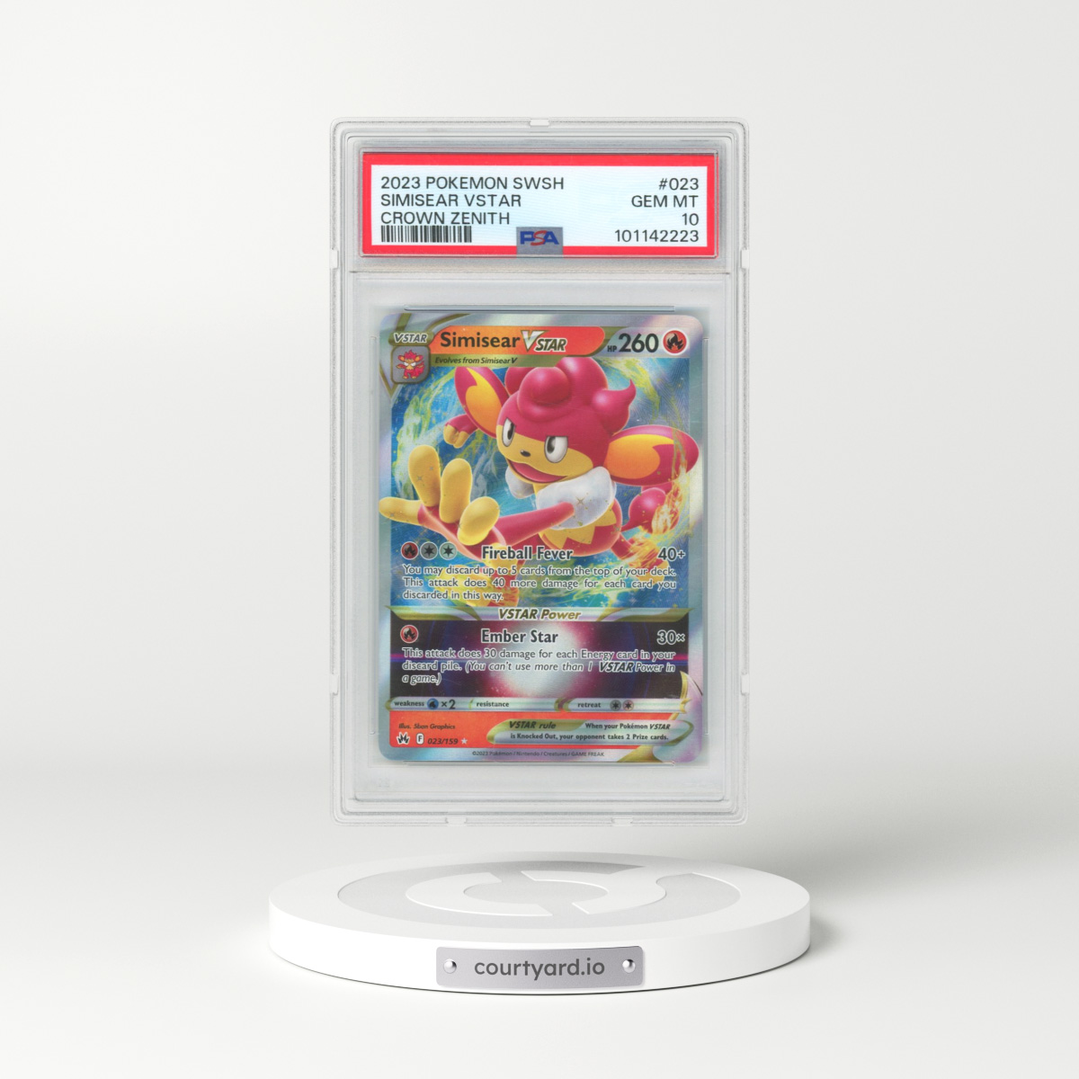 2023 Pokémon Sword and Shield Crown Zenith #023 Simisear Vstar (PSA 10 GEM MINT)