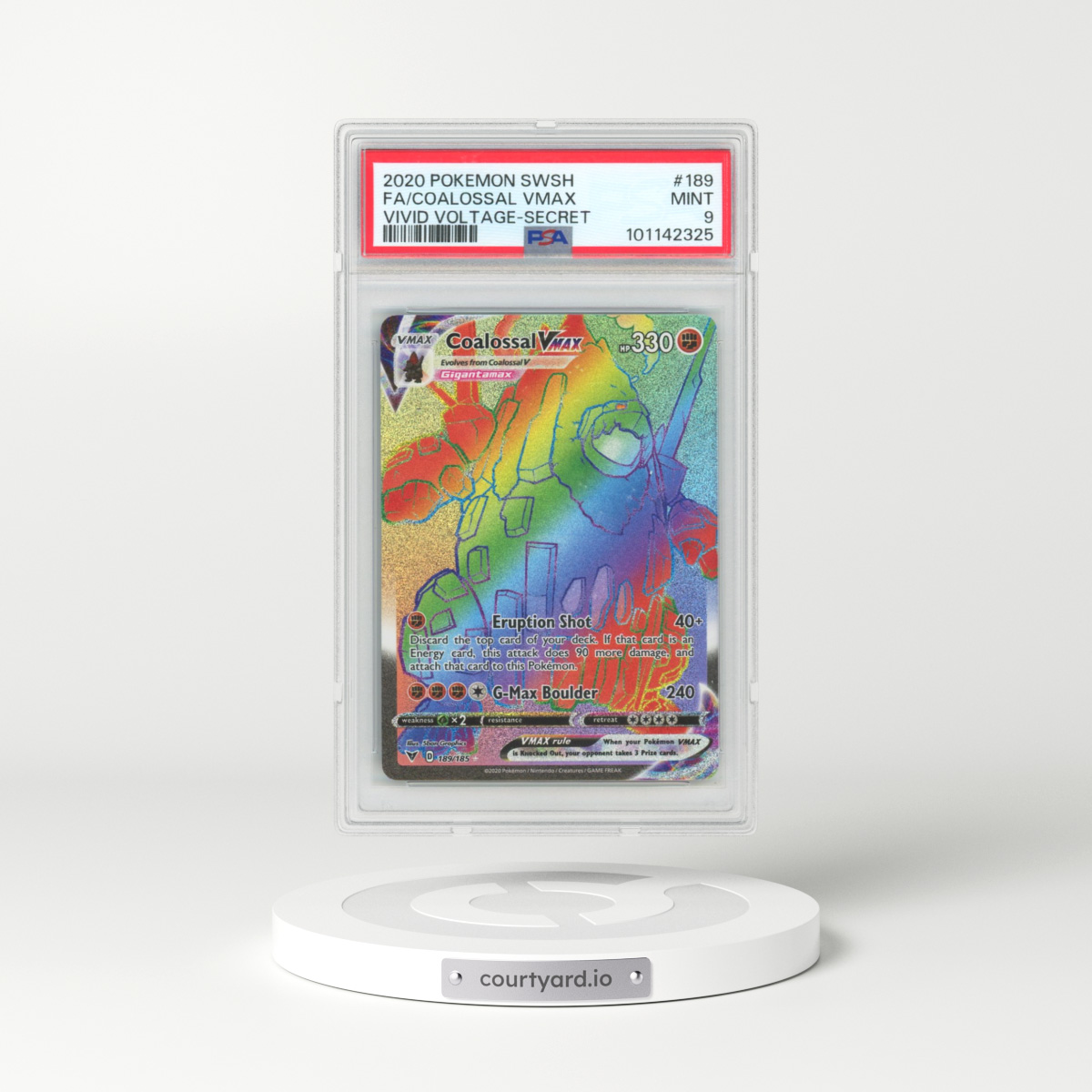 2020 Pokémon Sword & Shield Vivid Voltage #189 Coalossal Vmax - Full Art Secret (PSA 9 MINT)
