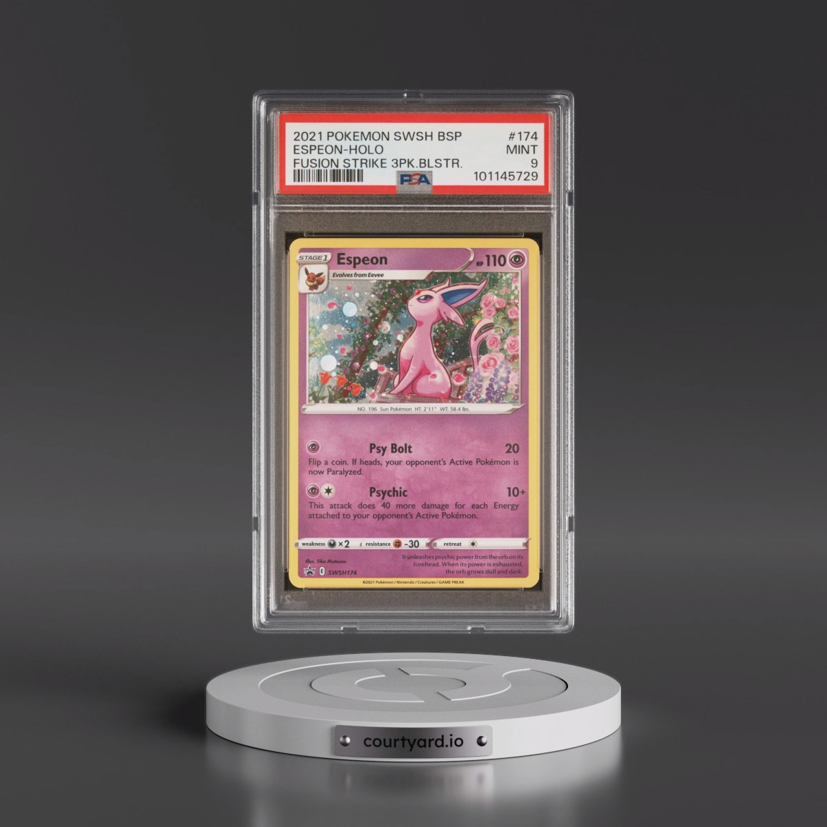 2021 Pokémon Swsh Black Star Promo #174 Espeon - Holo Fusion Strike Three Pack Blisters (PSA 9 MINT)