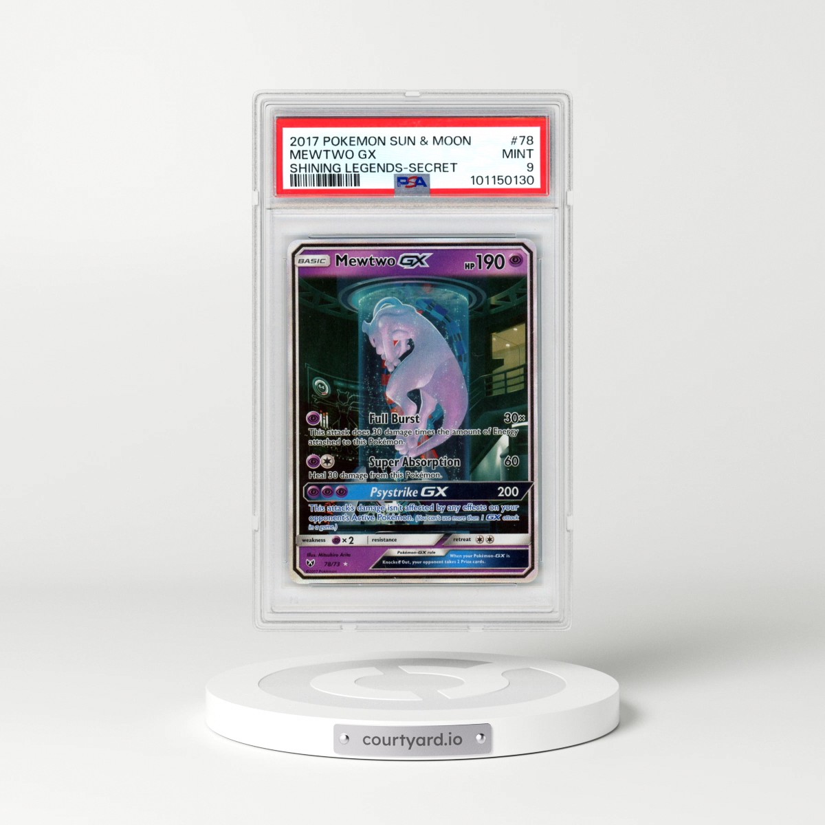 2017 Pokémon Sun & Moon Shining Legends #78 Mewtwo GX - Holo Secret (PSA 9 MINT)