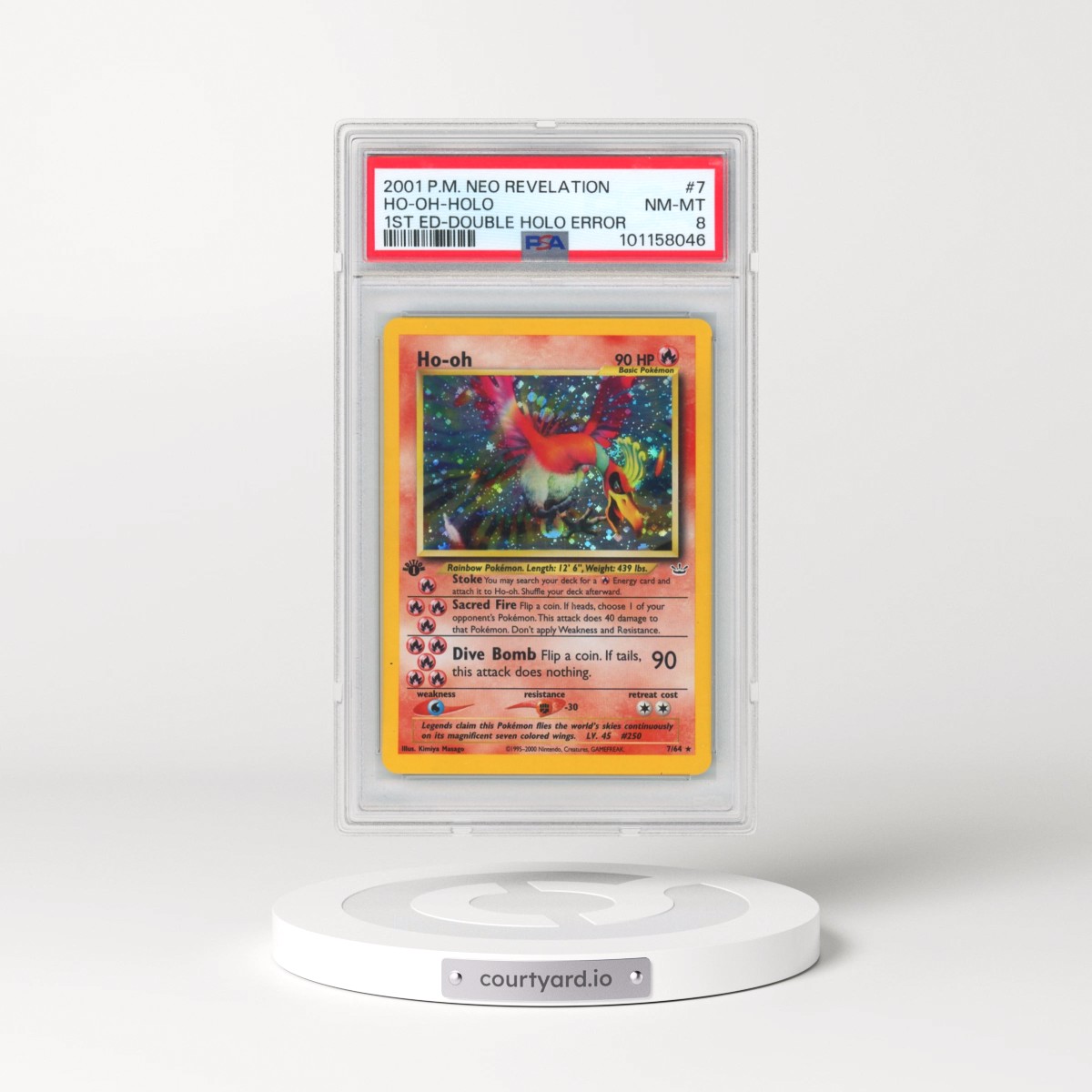 2001 Pokémon Neo Revelation #7 HO-Oh - 1st Edition Double Holo Error (PSA 8 NM-MT)