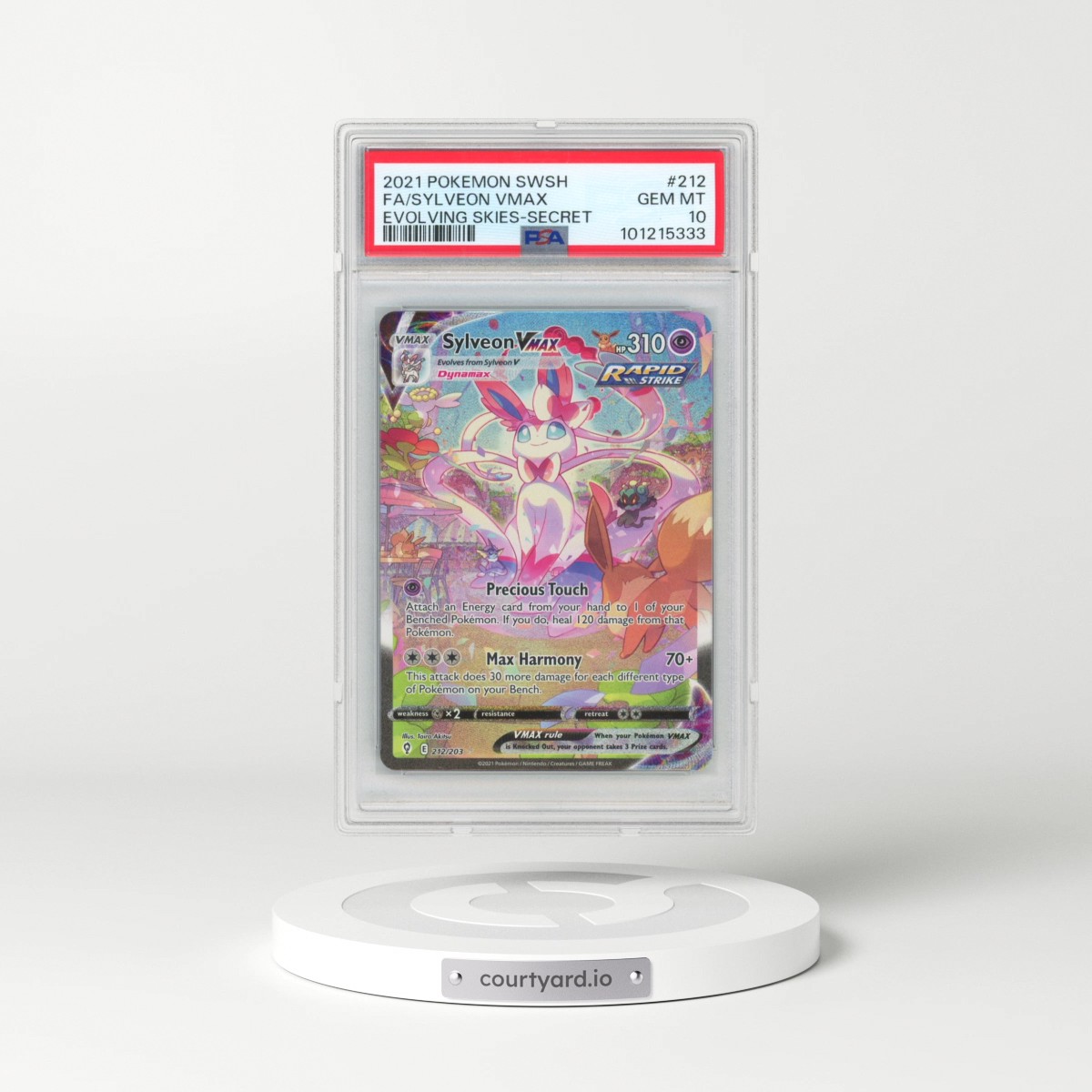 2021 Pokémon Sword & Shield Evolving Skies #212 Sylveon Vmax - Full Art Secret (PSA 10 GEM MINT)