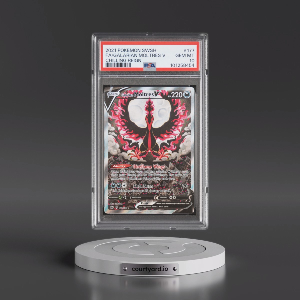 2021 Pokémon Sword & Shield Chilling Reign #177 Galarian Moltres V - Holo Full Art (PSA 10 GEM MINT)