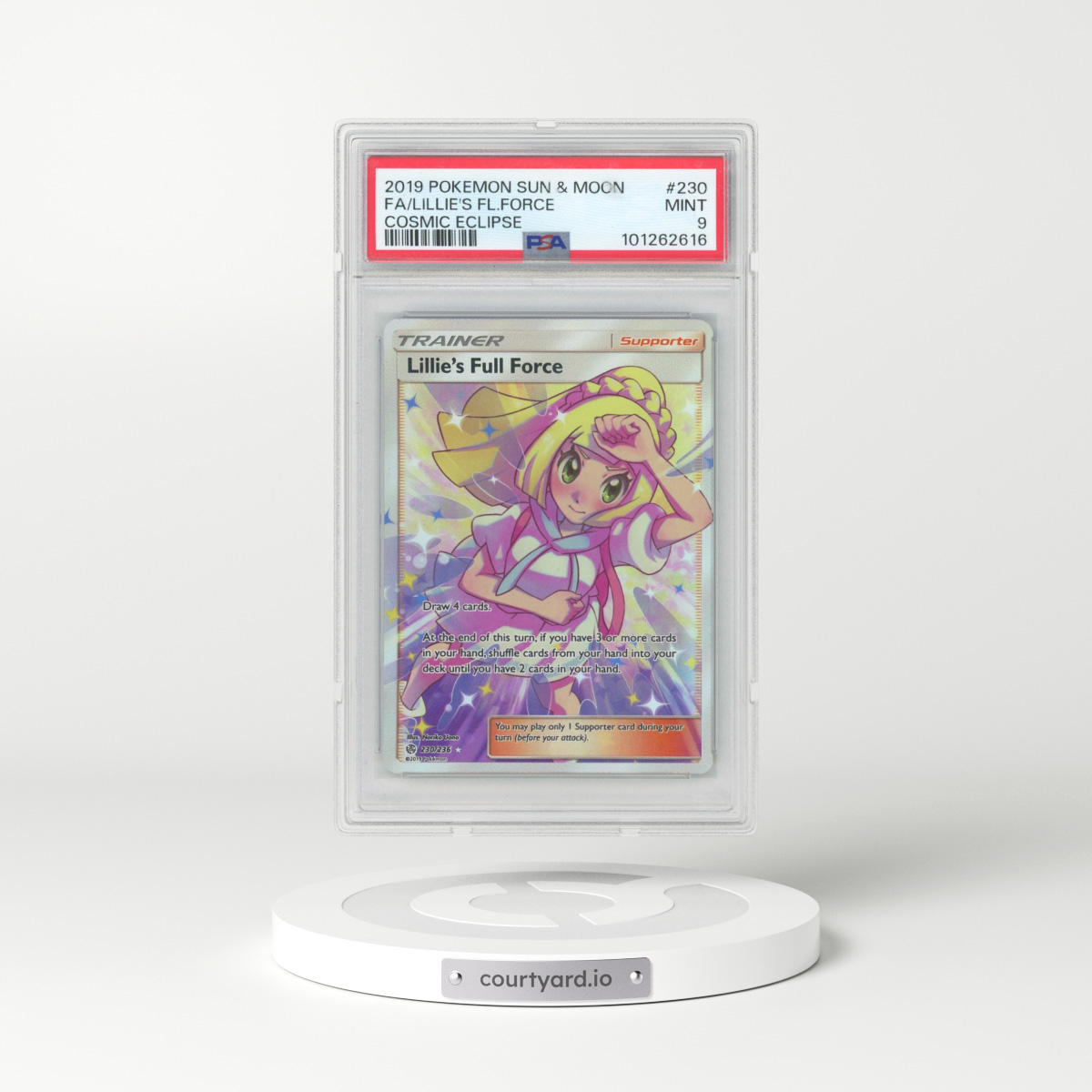 2019 Pokémon Sun & Moon Cosmic Eclipse #230 Lillie's Full Force - Full Art (PSA 9 MINT)