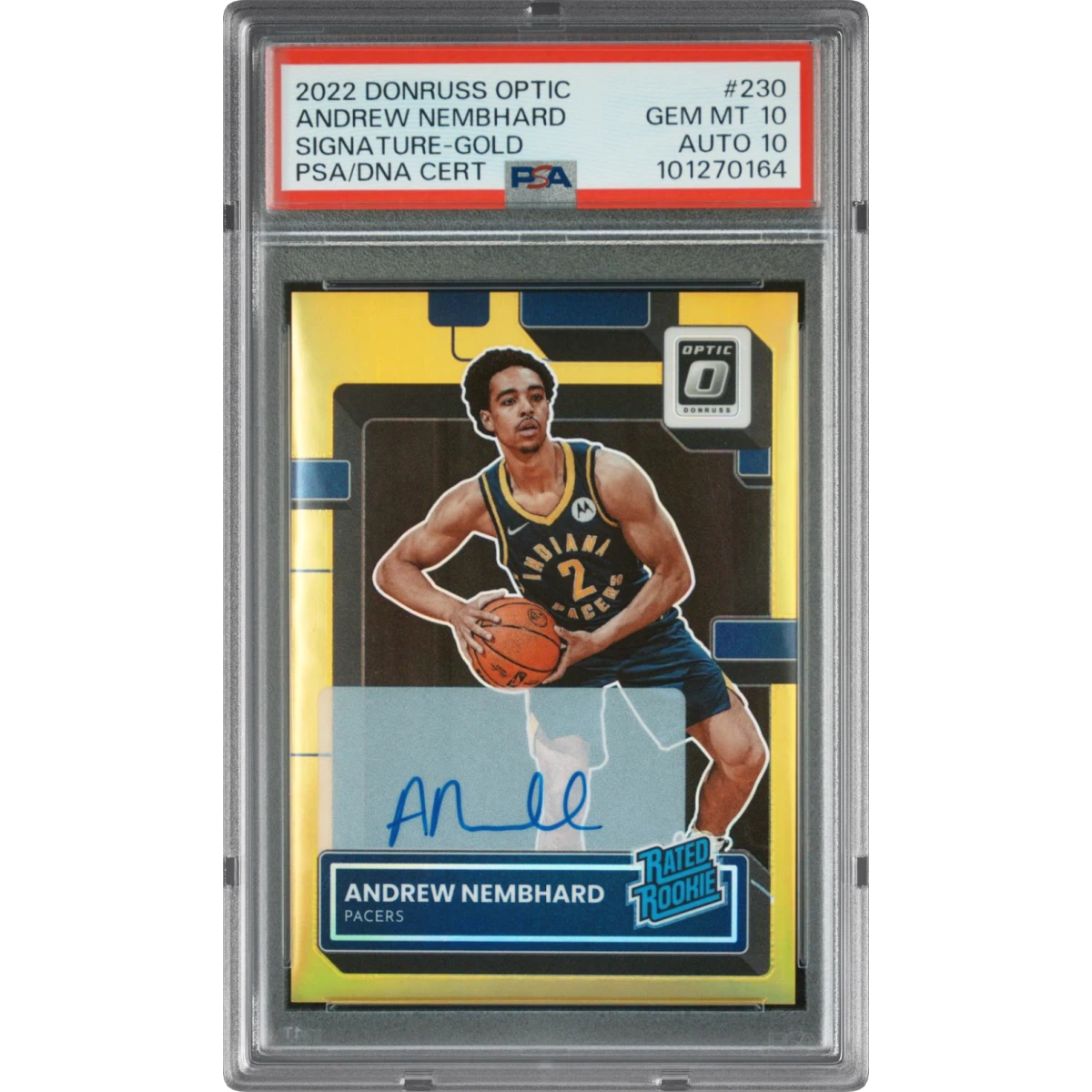 2022 Panini Donruss Optic #230 Andrew Nembhard - Signature-Gold, PSA 10