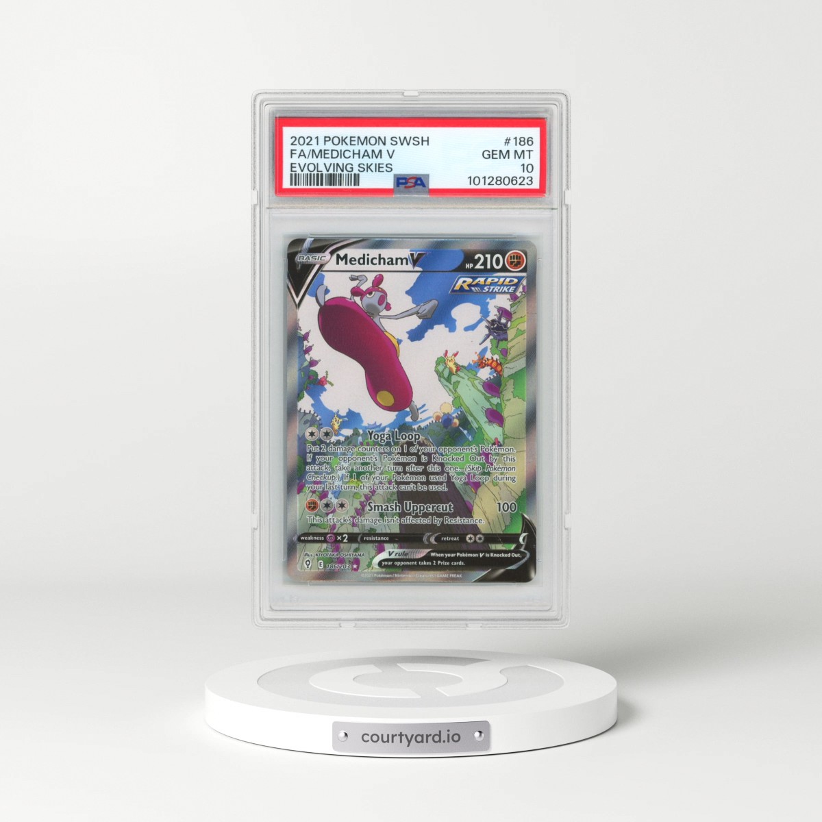 2021 Pokémon Sword & Shield Evolving Skies #186 Medicham V - Holo Full Art (PSA 10 GEM MINT)