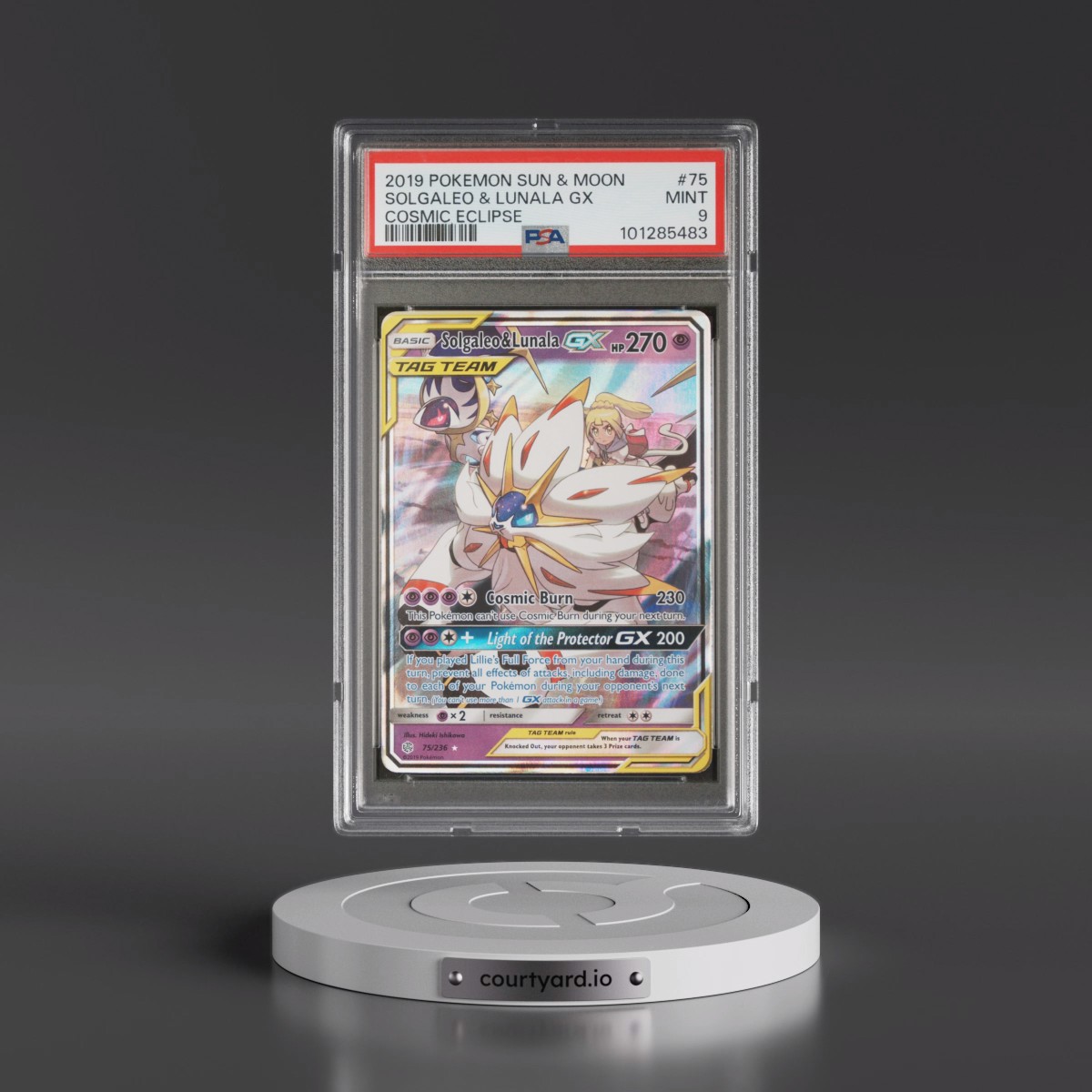 2019 Pokémon Sun & Moon Cosmic Eclipse #75 Solgaleo & Lunala GX - Holo (PSA 9 MINT)