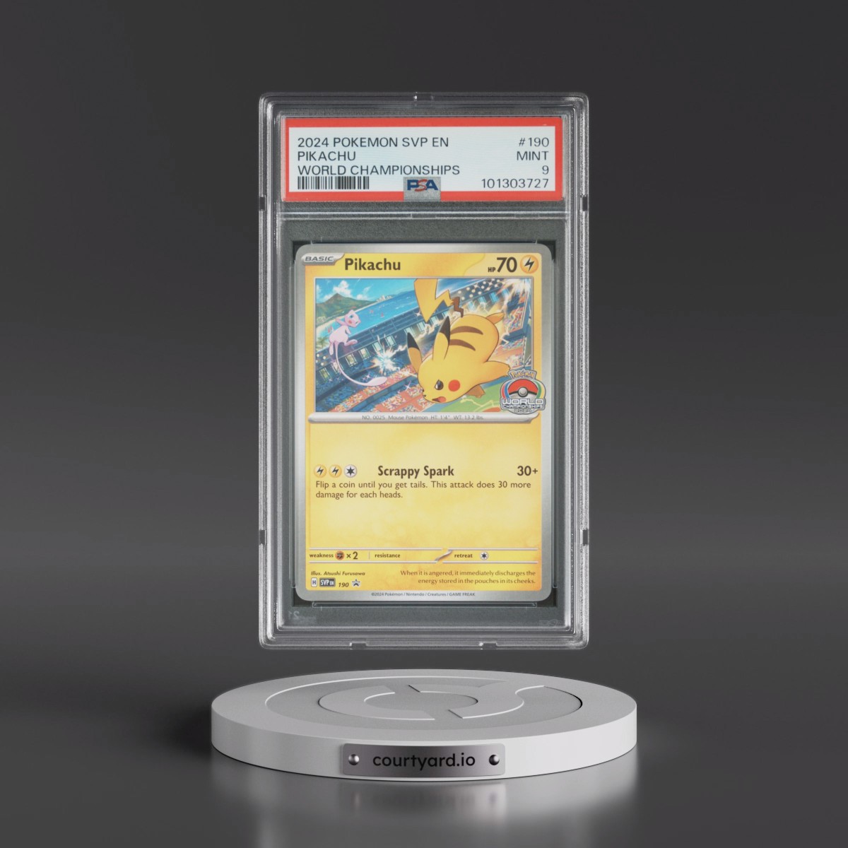 2024 Pokémon Svp EN-SV Black Star Promo #190 Pikachu - World Championships (PSA 9 MINT)