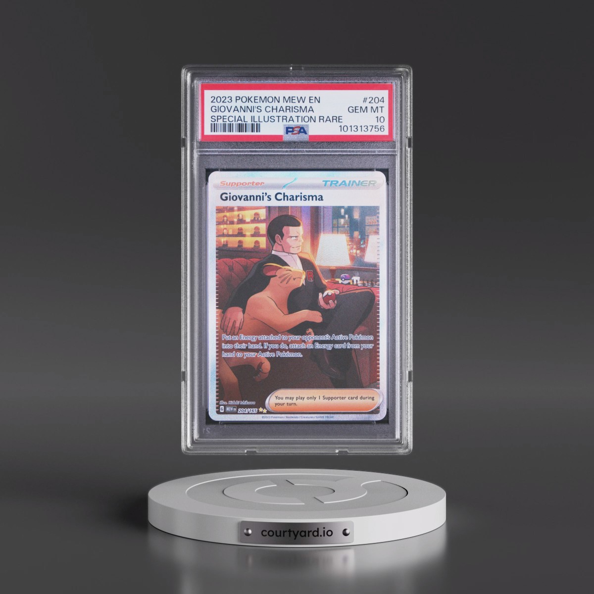 2023 Pokémon Mew EN-151 #204 Giovanni's Charisma - Special Illustration Rare (PSA 10 GEM MINT)
