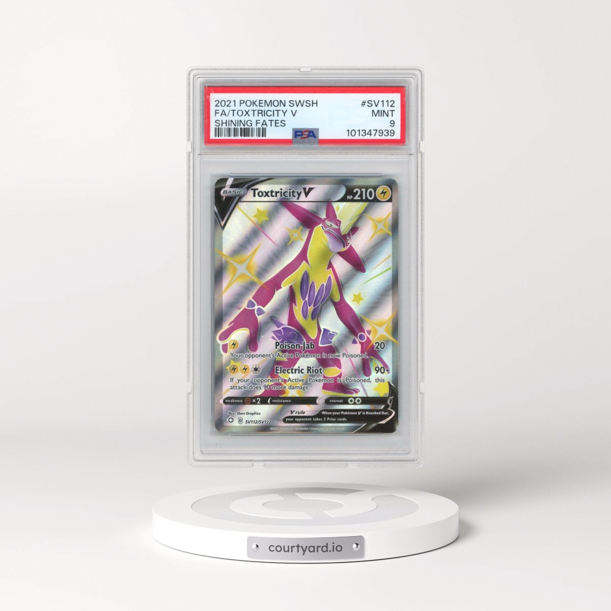 2021 Pokémon Sword & Shield Shining Fates #SV112 Toxtricity V - Holo Full Art (PSA 9 MINT)