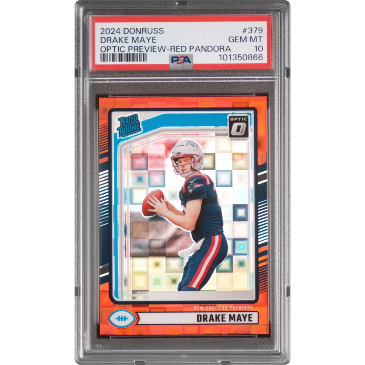 2024 Panini Donruss #379 Drake Maye - Optic Preview-Red Pandora, PSA 10