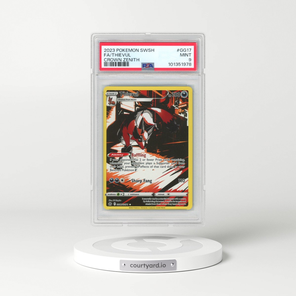 2023 Pokémon Sword and Shield Crown Zenith #GG17 Thievul - Full Art (PSA 9 MINT)