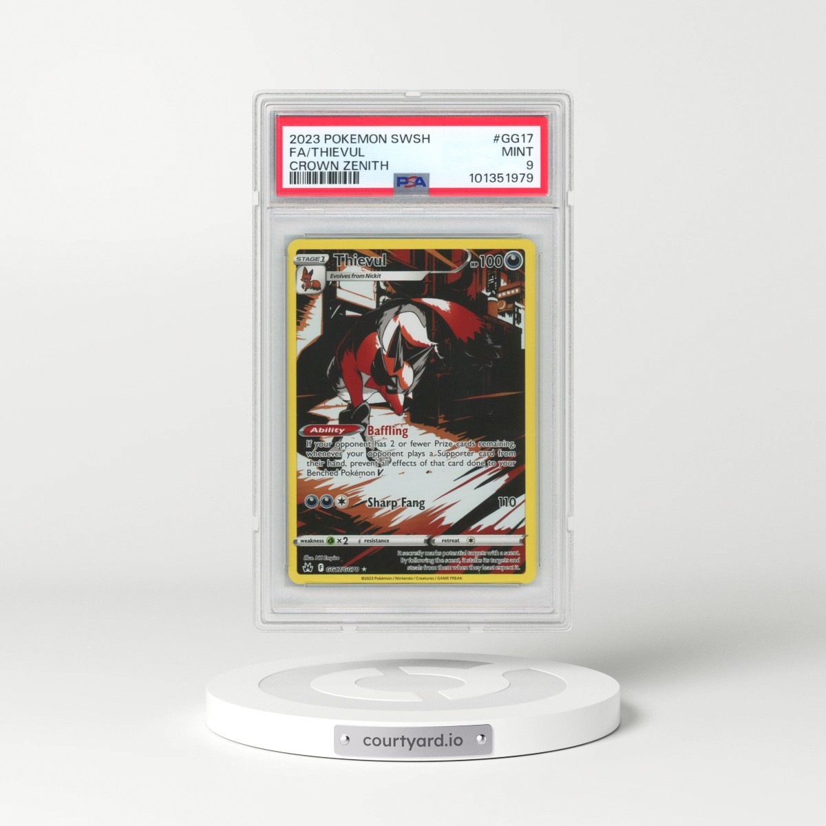 2023 Pokémon Sword and Shield Crown Zenith #GG17 Thievul - Full Art (PSA 9 MINT)