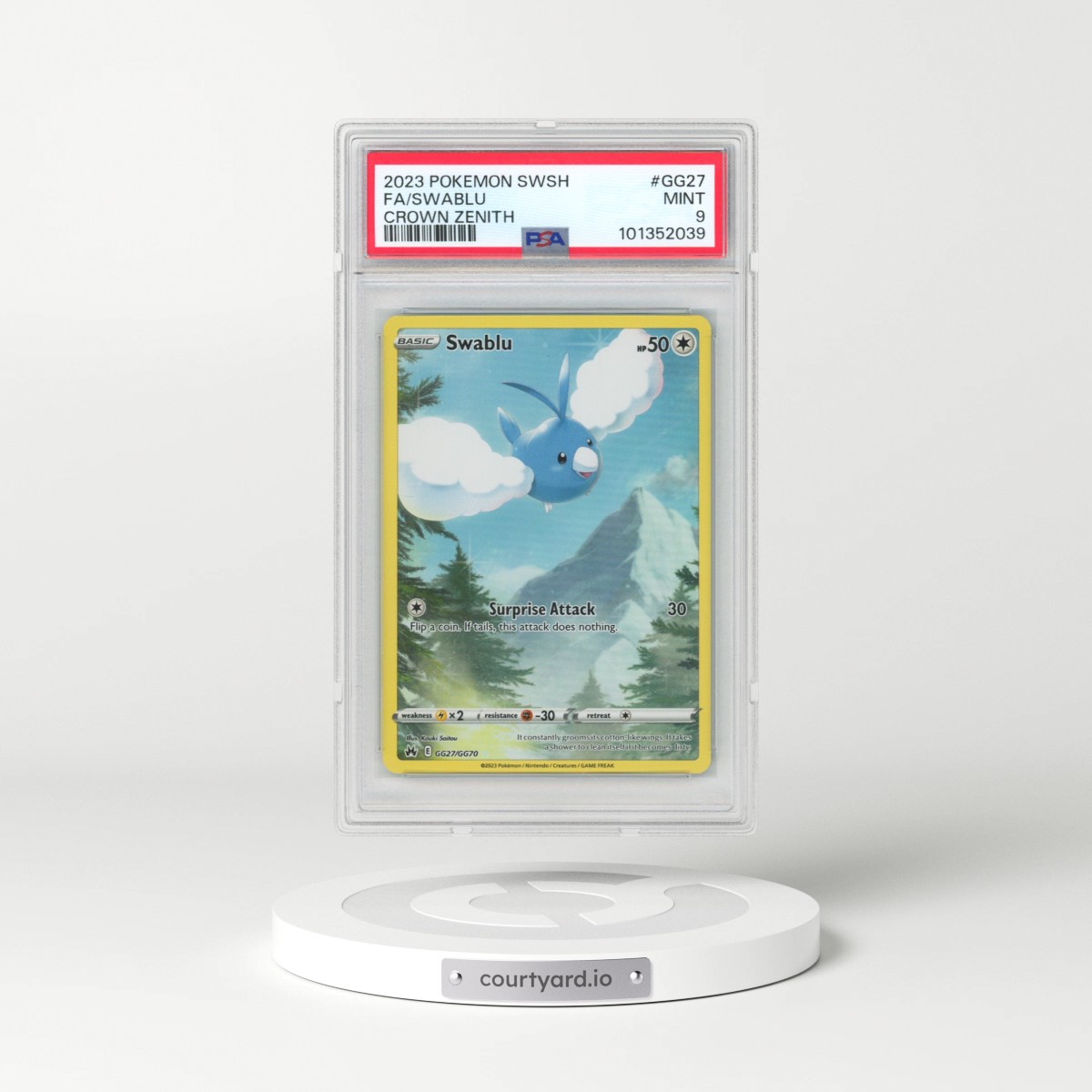 2023 Pokémon Sword and Shield Crown Zenith #GG27 Swablu - Full Art (PSA 9 MINT)