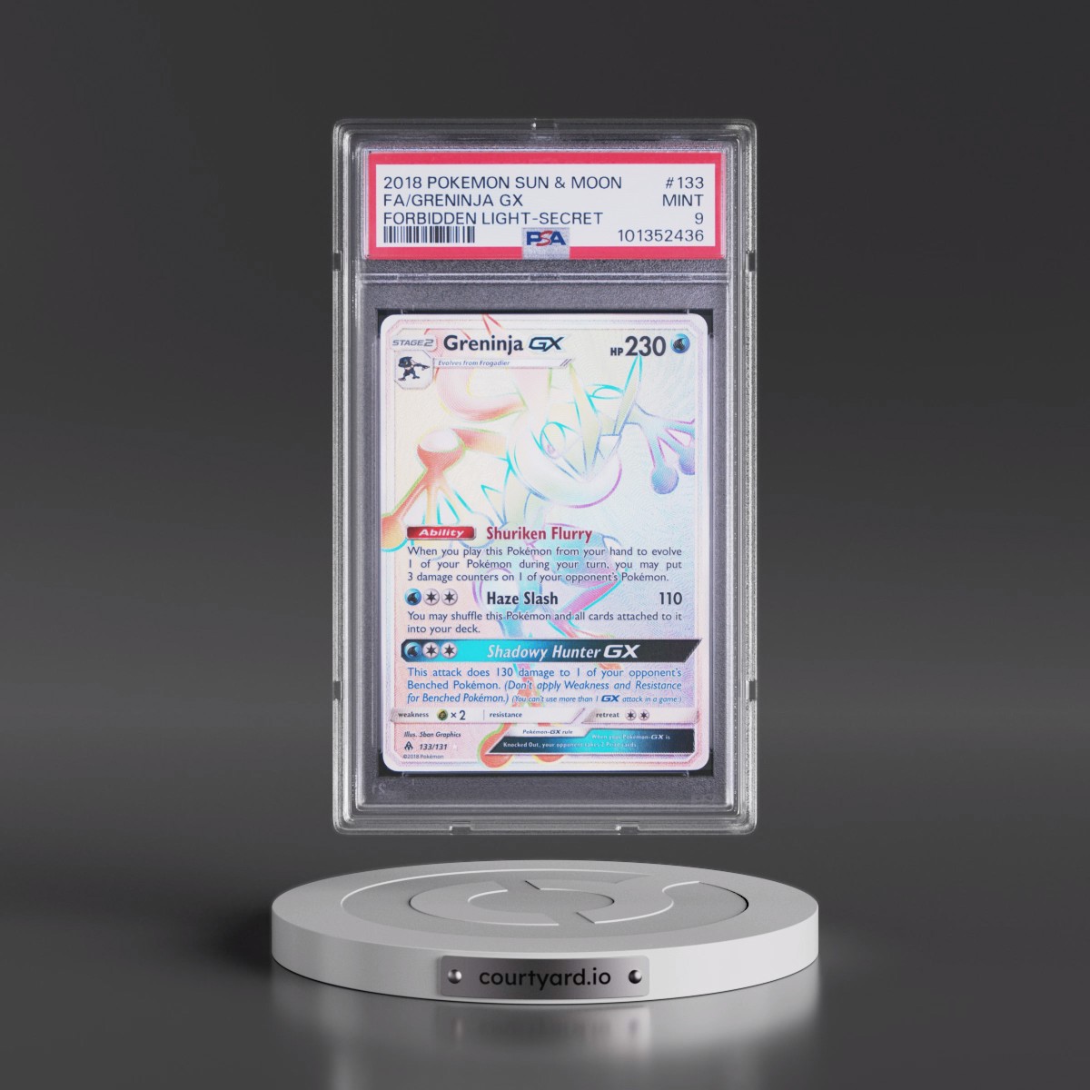 2018 Pokémon Sun & Moon Forbidden Light #133 Greninja GX - Holo Full Art Secret (PSA 9 MINT)