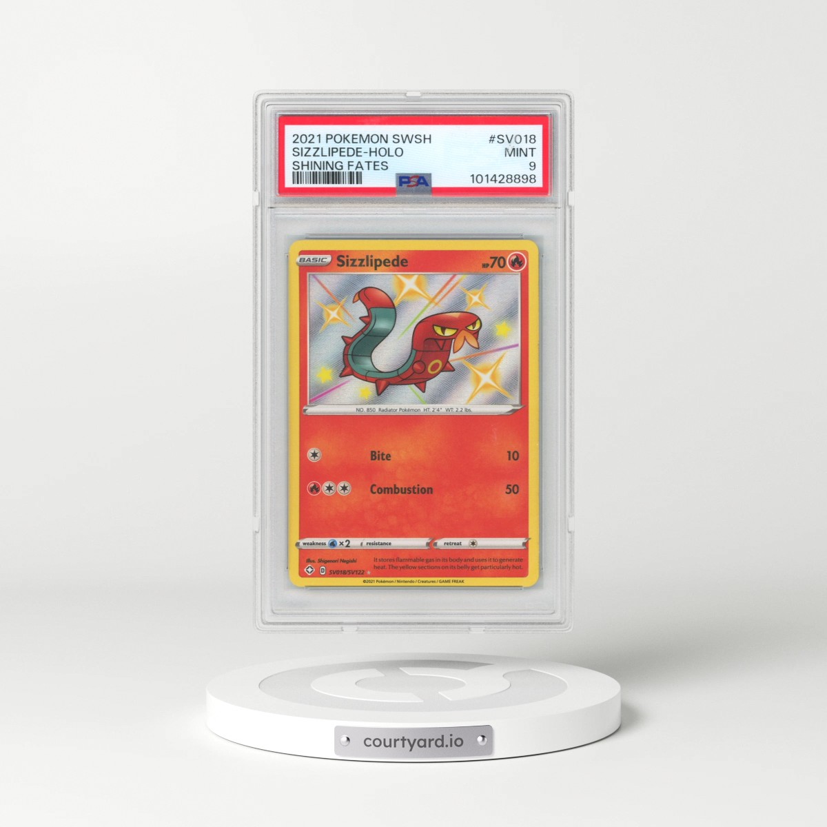 2021 Pokémon Sword & Shield Shining Fates #SV018 Sizzlipede - Holo (PSA 9 MINT)