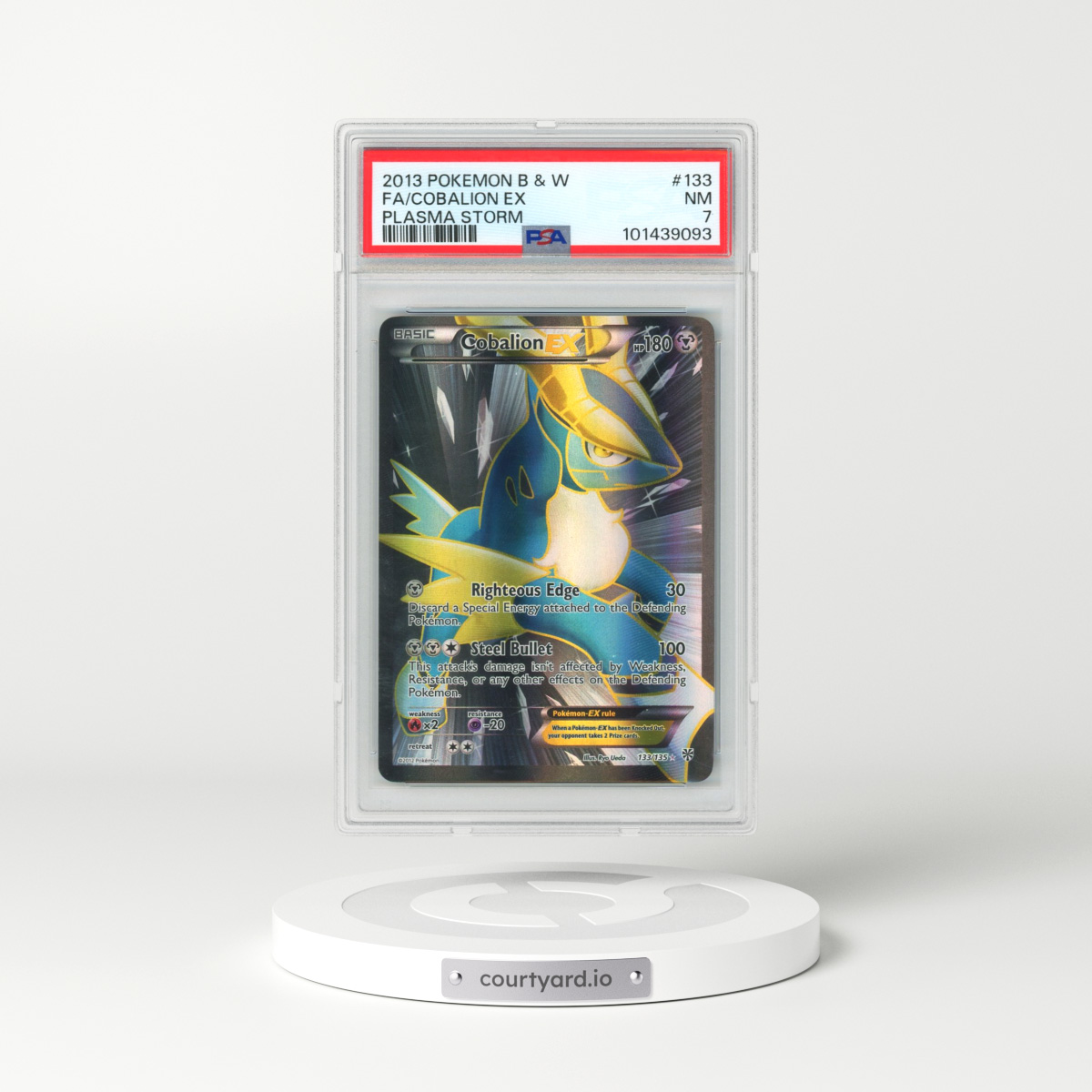2013 Pokémon Black & White Plasma Storm #133 Cobalion EX - Holo Full Art (PSA 7 NM)