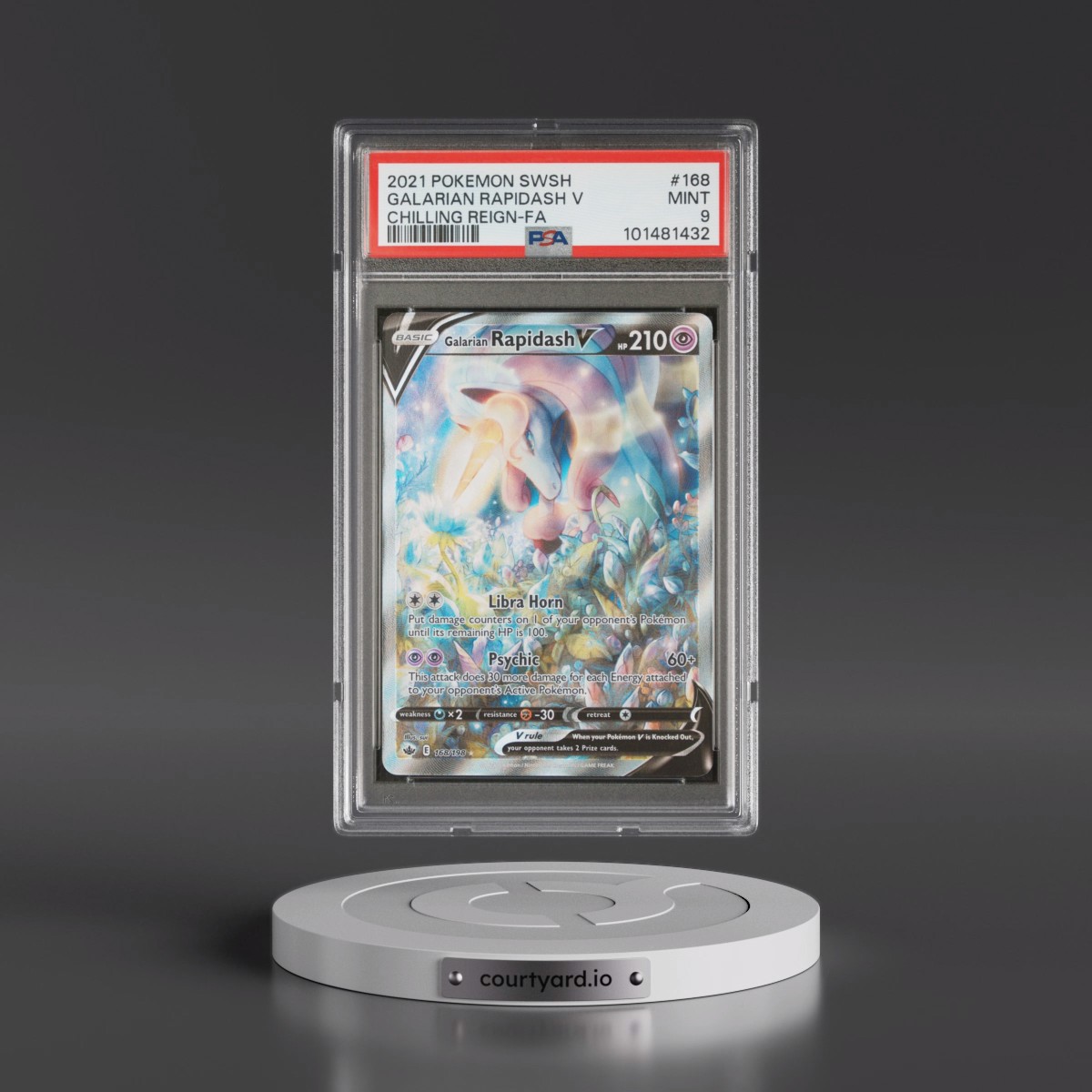 2021 Pokémon Sword & Shield Chilling Reign #168 Galarian Rapidash V - Holo Full Art (PSA 9 MINT)