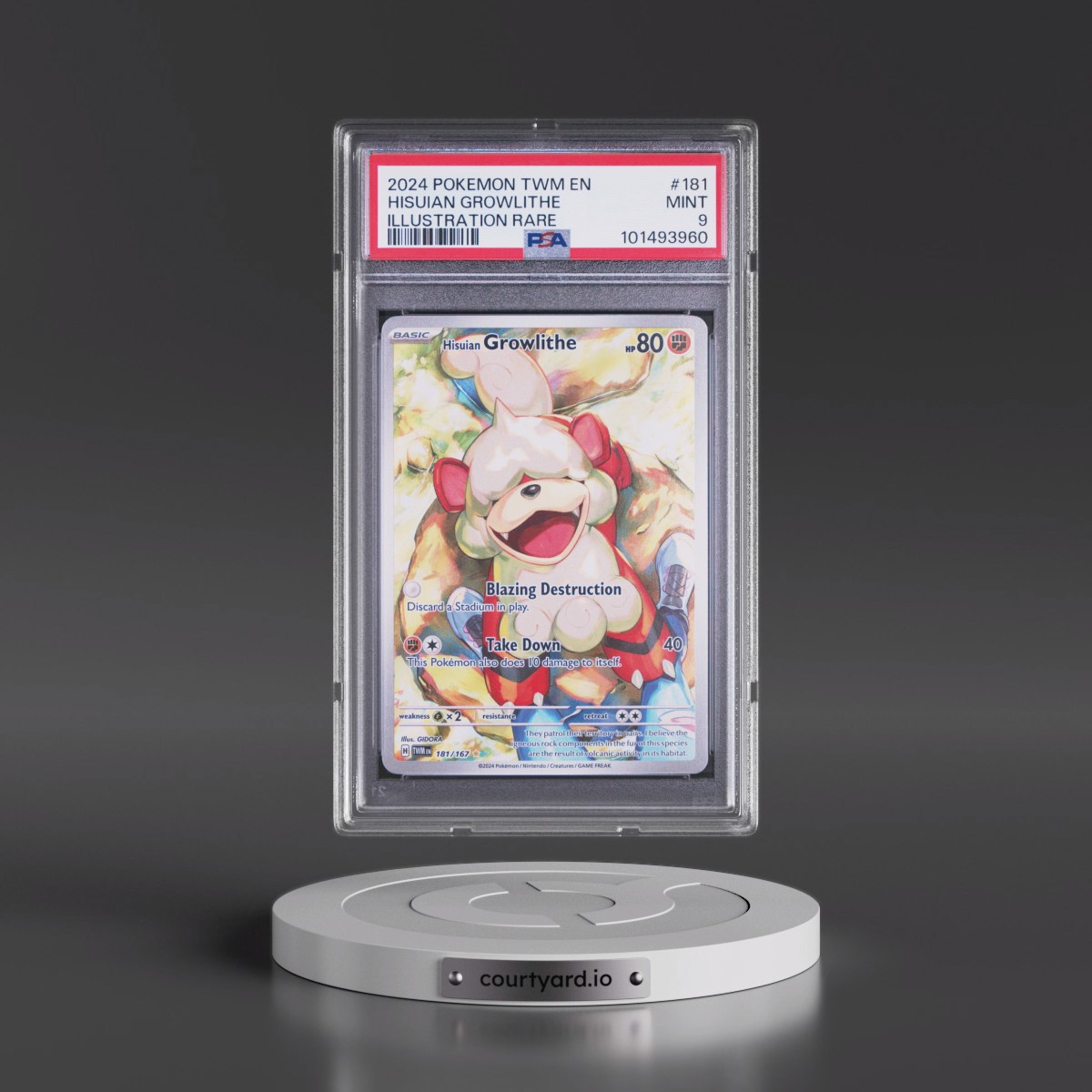 2024 Pokémon Twm EN-Twilight Masquerade #181 Hisuian Growlithe - Illustration Rare (PSA 9 MINT)