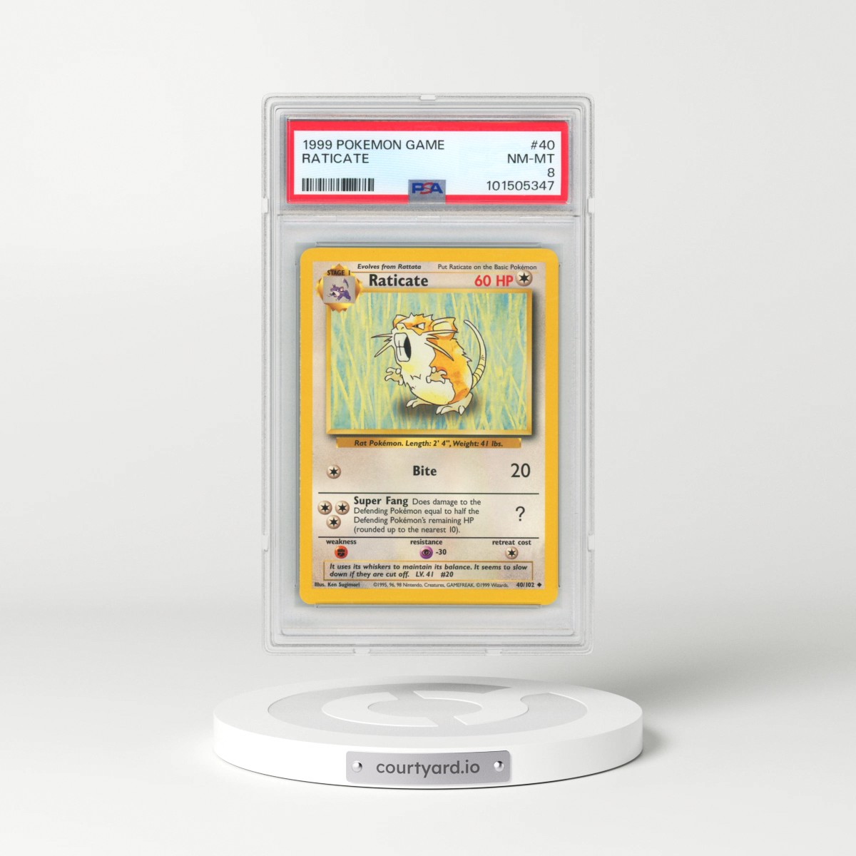 1999 Pokémon Game #40 Raticate (PSA 8 NM-MT)