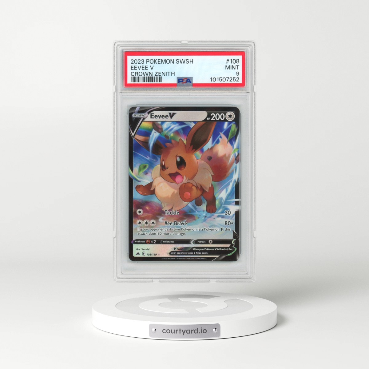 2023 Pokémon Sword and Shield Crown Zenith #108 Eevee V - Holo (PSA 9 MINT)