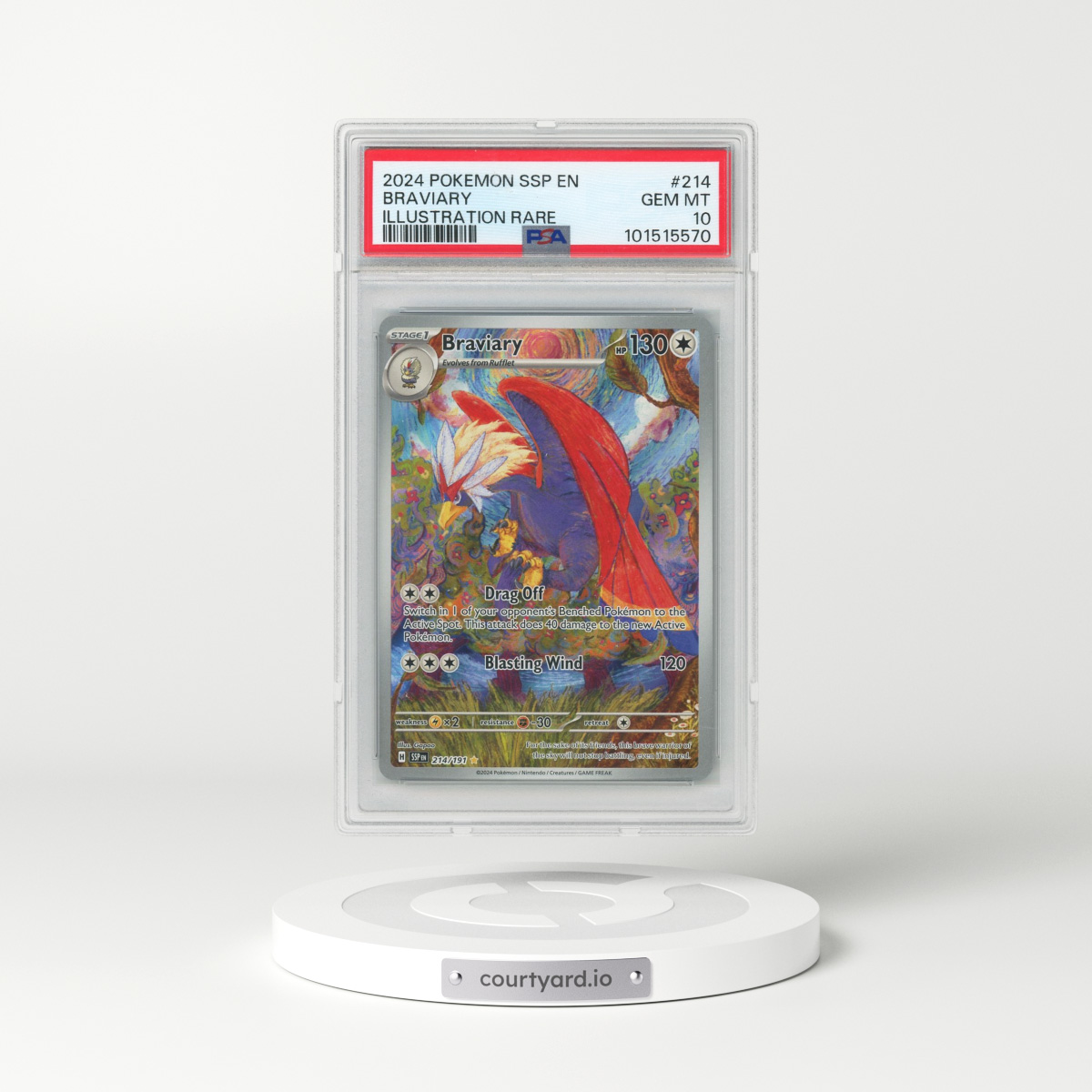 2024 Pokémon Ssp EN-Surging Sparks #214 Braviary - Illustration Rare (PSA 10 GEM MINT)