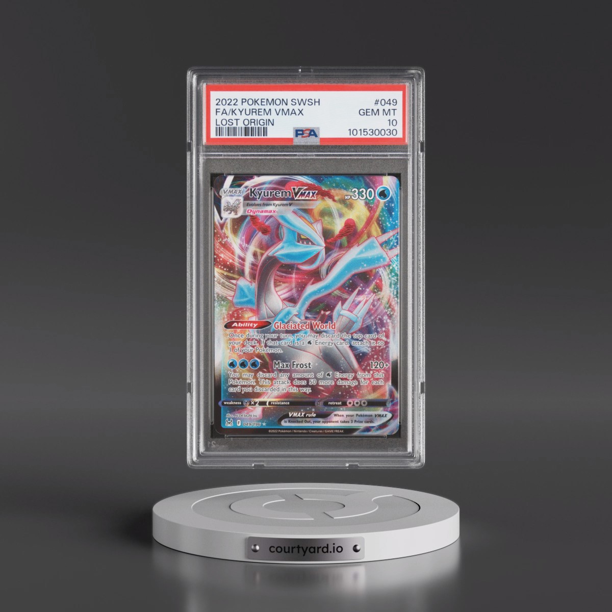 2022 Pokémon Sword & Shield Lost Origin #049 Kyurem Vmax - Full Art (PSA 10 GEM MINT)