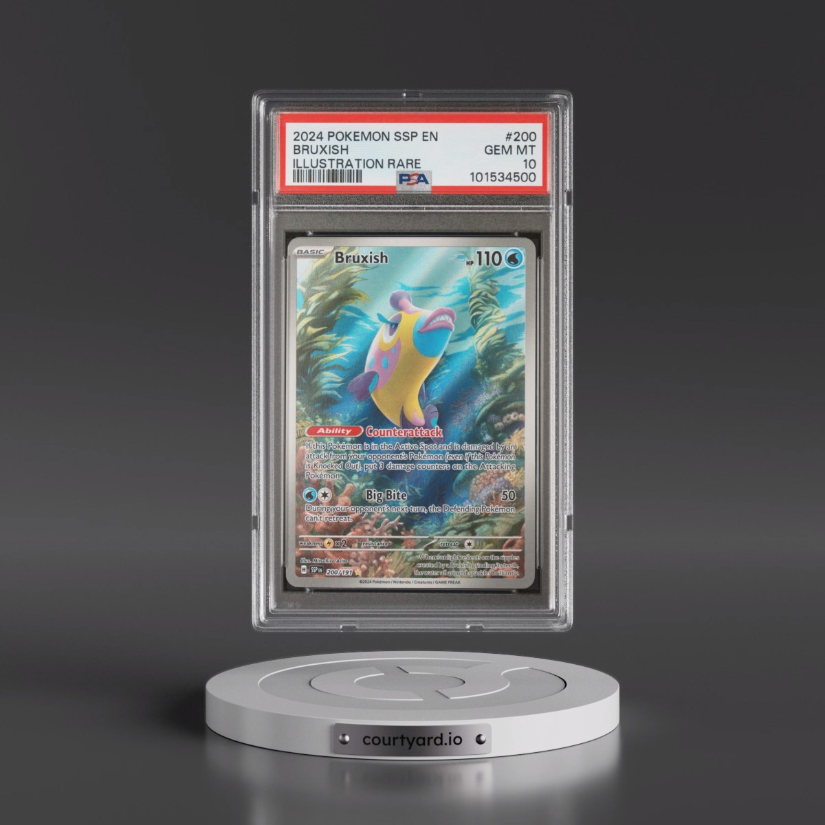 2024 Pokémon Ssp EN-Surging Sparks #200 Bruxish - Illustration Rare (PSA 10 GEM MINT)