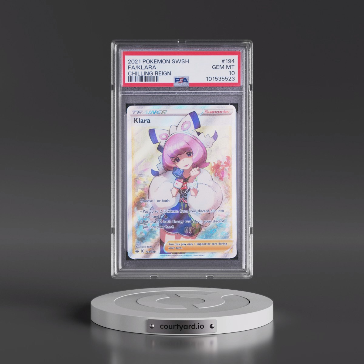 2021 Pokémon Sword & Shield Chilling Reign #194 Klara - Full Art (PSA 10 GEM MINT)