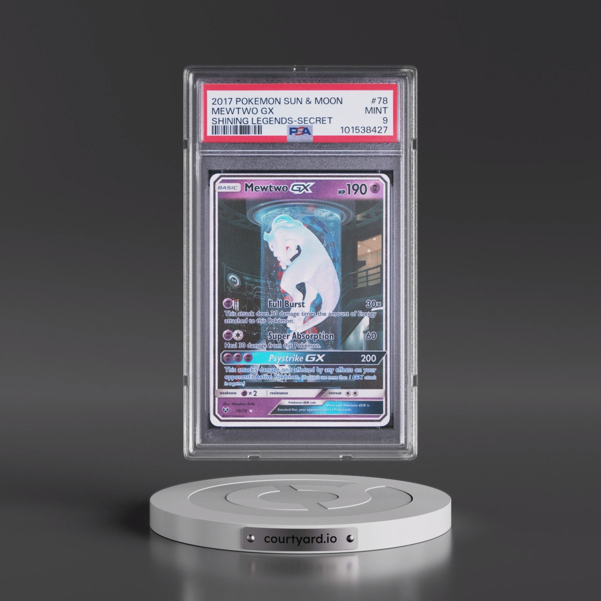 2017 Pokémon Sun & Moon Shining Legends #78 Mewtwo GX - Holo Secret (PSA 9 MINT)