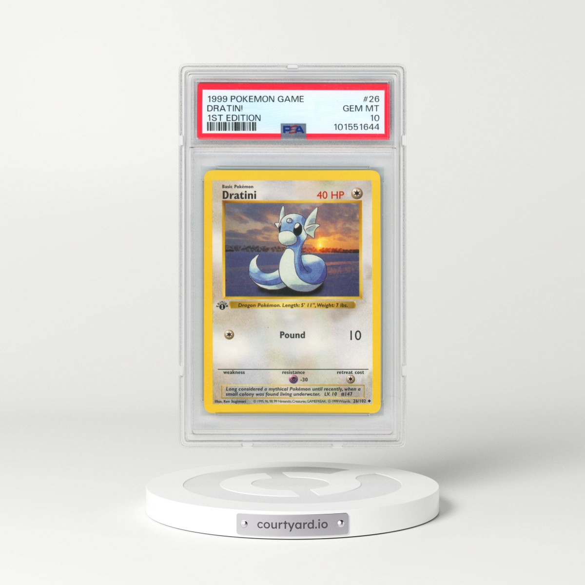 1999 Pokémon Game #26 Dratini - 1st Edition (PSA 10 GEM MINT)