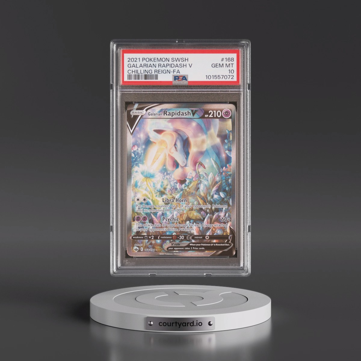 2021 Pokémon Sword & Shield Chilling Reign #168 Galarian Rapidash V - Holo Full Art (PSA 10 GEM MINT)