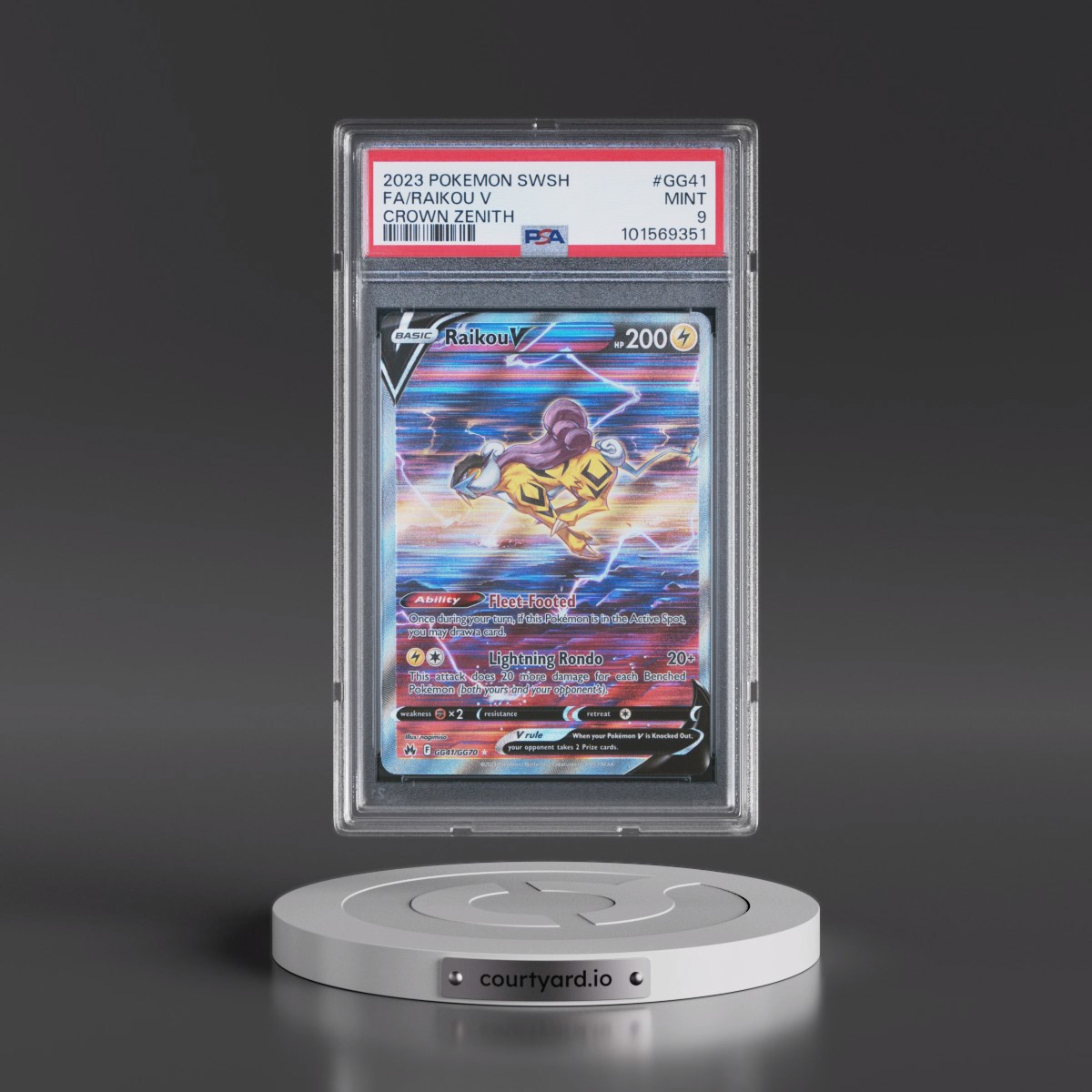 2023 Pokémon Sword and Shield Crown Zenith #GG41 Raikou V - Holo Full Art (PSA 9 MINT)