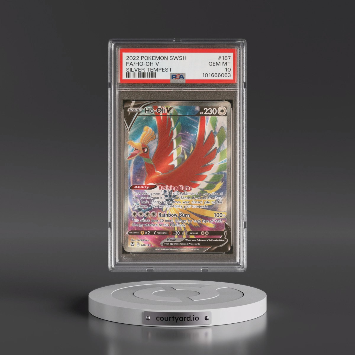 2022 Pokémon Sword & Shield Silver Tempest #187 HO-Oh V - Holo Full Art (PSA 10 GEM MINT)