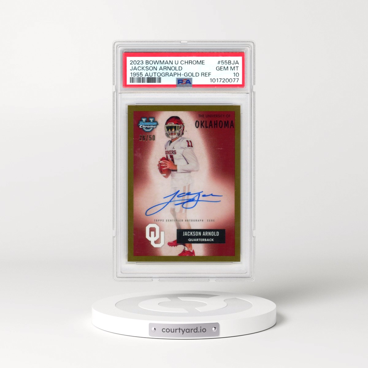 2023 Bowman University Chrome 1955 Bowman Autograph #55BJA Jackson Arnold - Gold Refractor (PSA 10 GEM MINT)