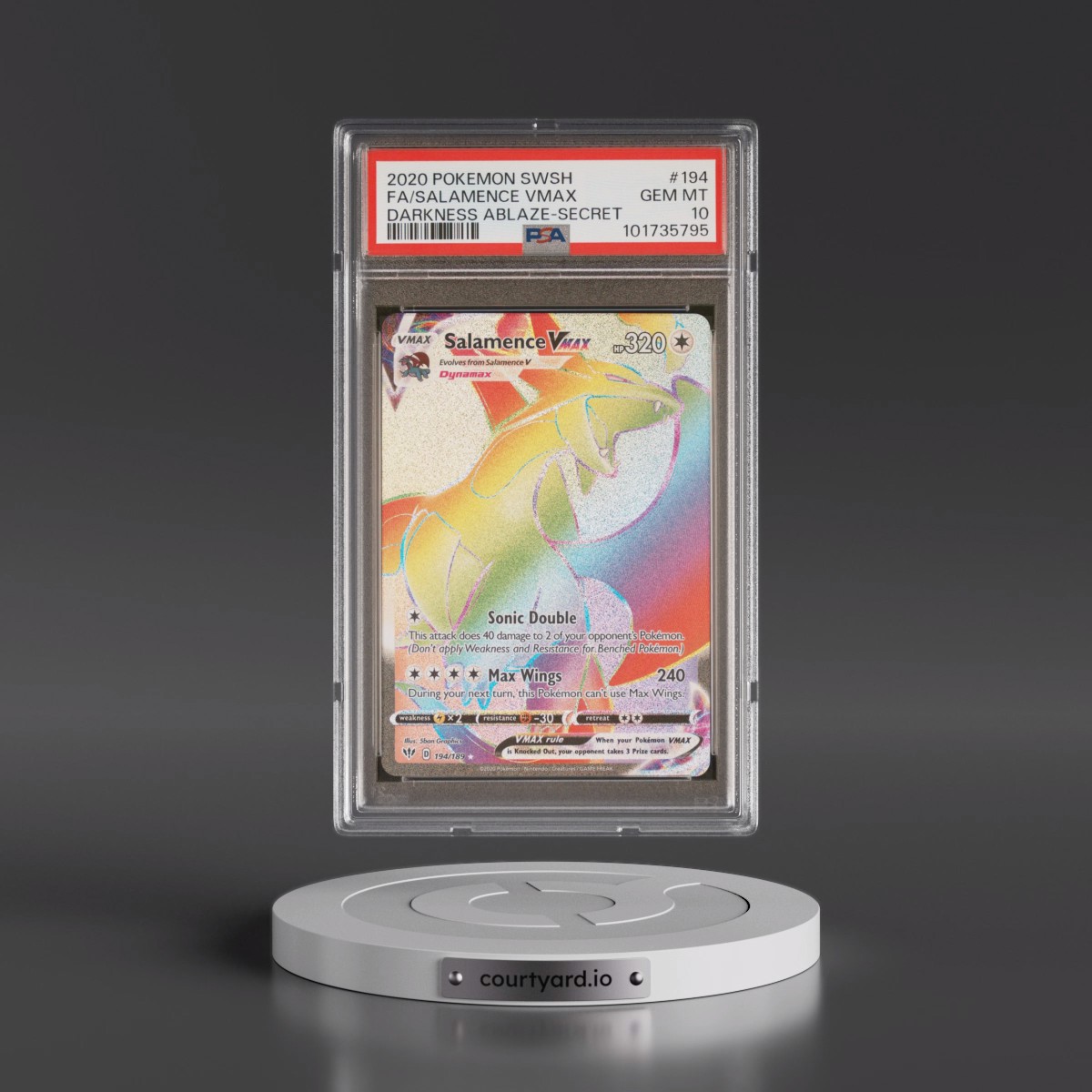 2020 Pokémon Sword & Shield Darkness Ablaze #194 Salamence Vmax - Full Art Secret (PSA 10 GEM MINT)