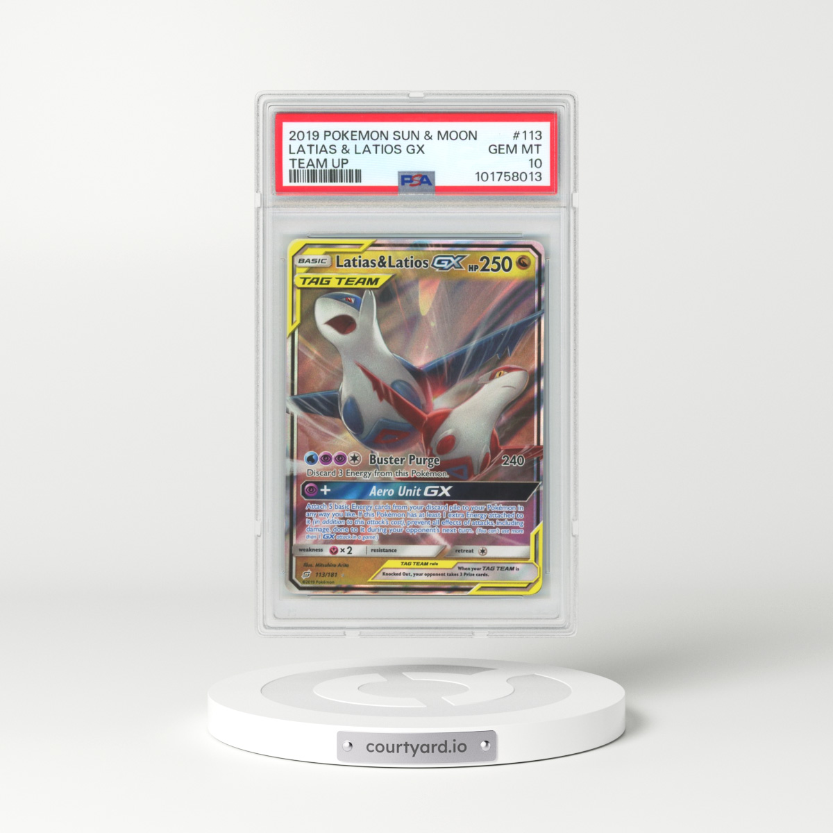 2019 Pokémon Sun & Moon Team Up #113 Latias & Latios GX - Holo (PSA 10 GEM MINT)