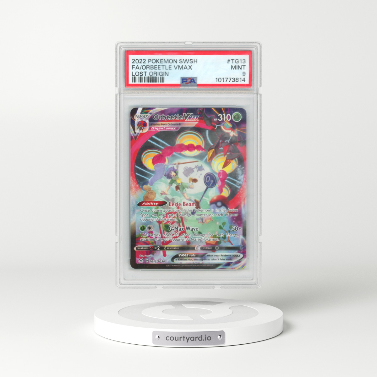 2022 Pokémon Sword & Shield Lost Origin #TG13 Orbeetle Vmax - Full Art (PSA 9 MINT)