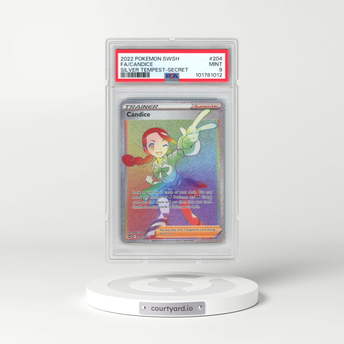 2022 Pokémon Sword & Shield Silver Tempest #204 Candice - Full Art Secret (PSA 9 MINT)