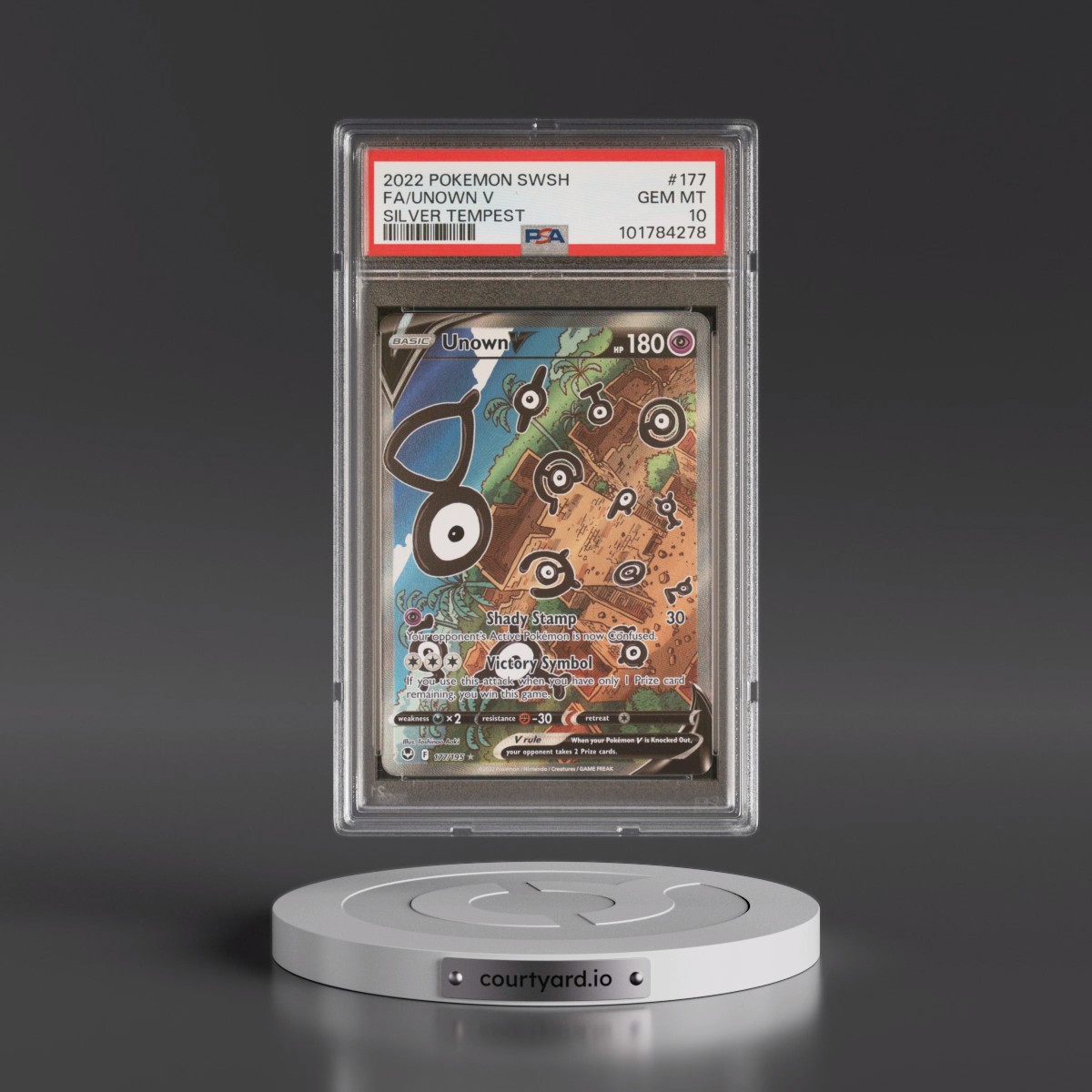 2022 Pokémon Sword & Shield Silver Tempest #177 Unown V - Holo Full Art (PSA 10 GEM MINT)
