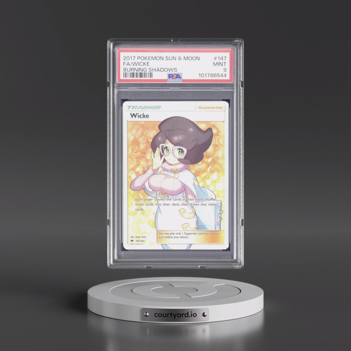 2017 Pokémon Sun & Moon Burning Shadows #147 Wicke - Full Art (PSA 9 MINT)