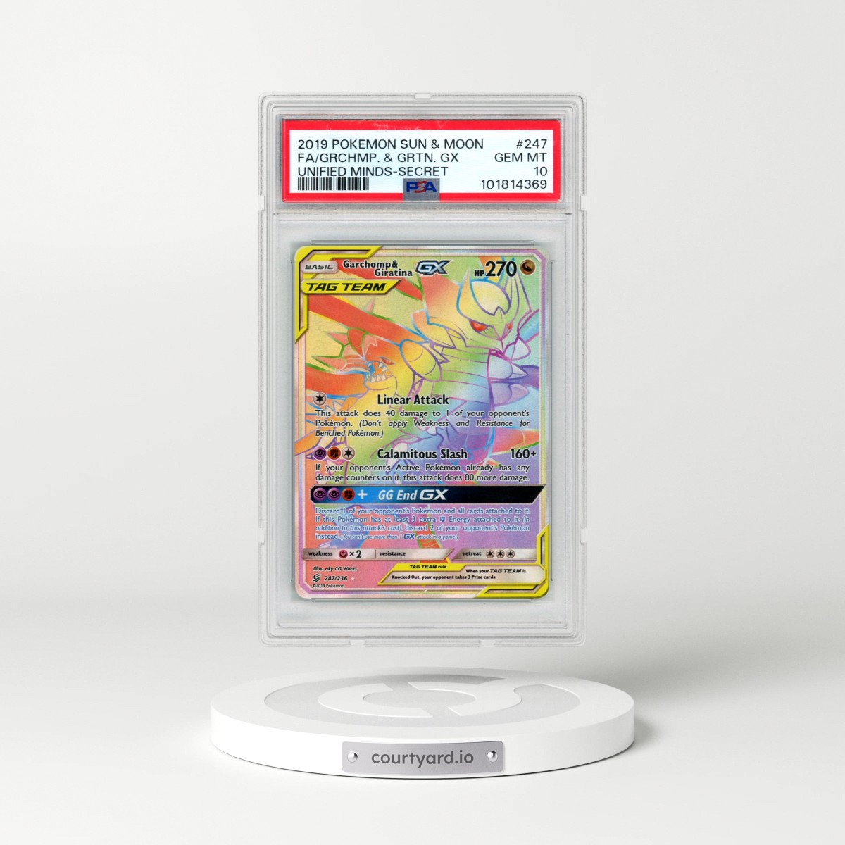 2019 Pokémon Sun & Moon Unified Minds #247 Garchomp & Giratina GX - Holo Full Art Secret (PSA 10 GEM MINT)