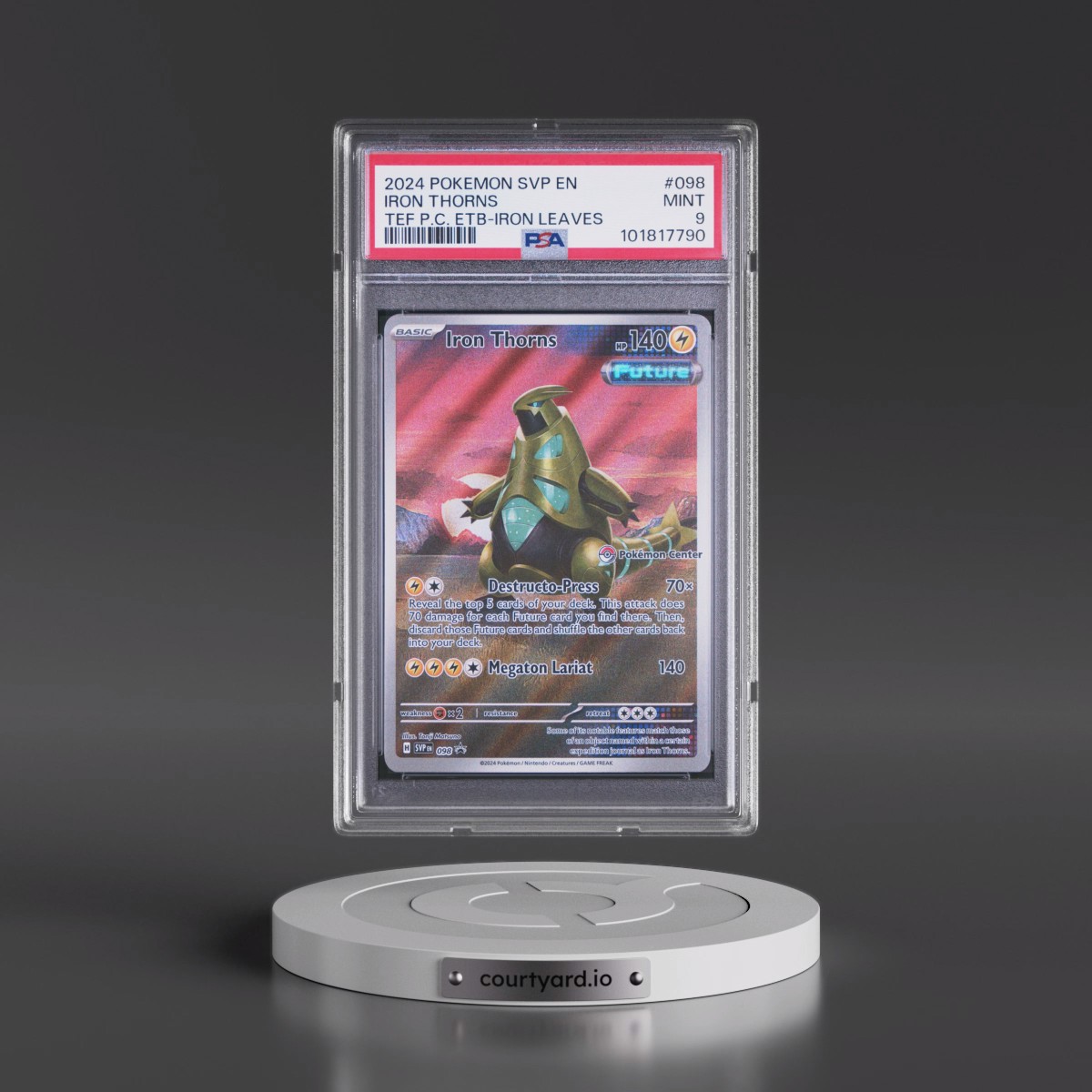 2024 Pokémon Svp EN-SV Black Star Promo #098 Iron Thorns - Temporal Forces Pokemon Center Elite Trainer Box-Iron Leaves (PSA 9 MINT)